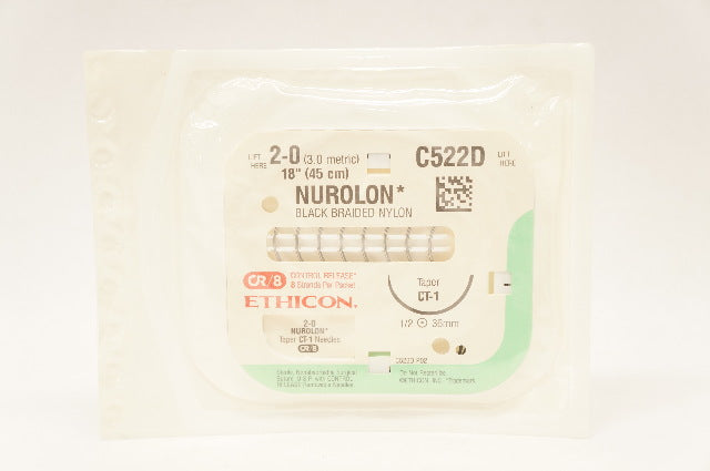 Ethicon C522D Black Nurolon Braided Nylon 2-0 Taper Ct-1 1/2 36mm, 18in (x)