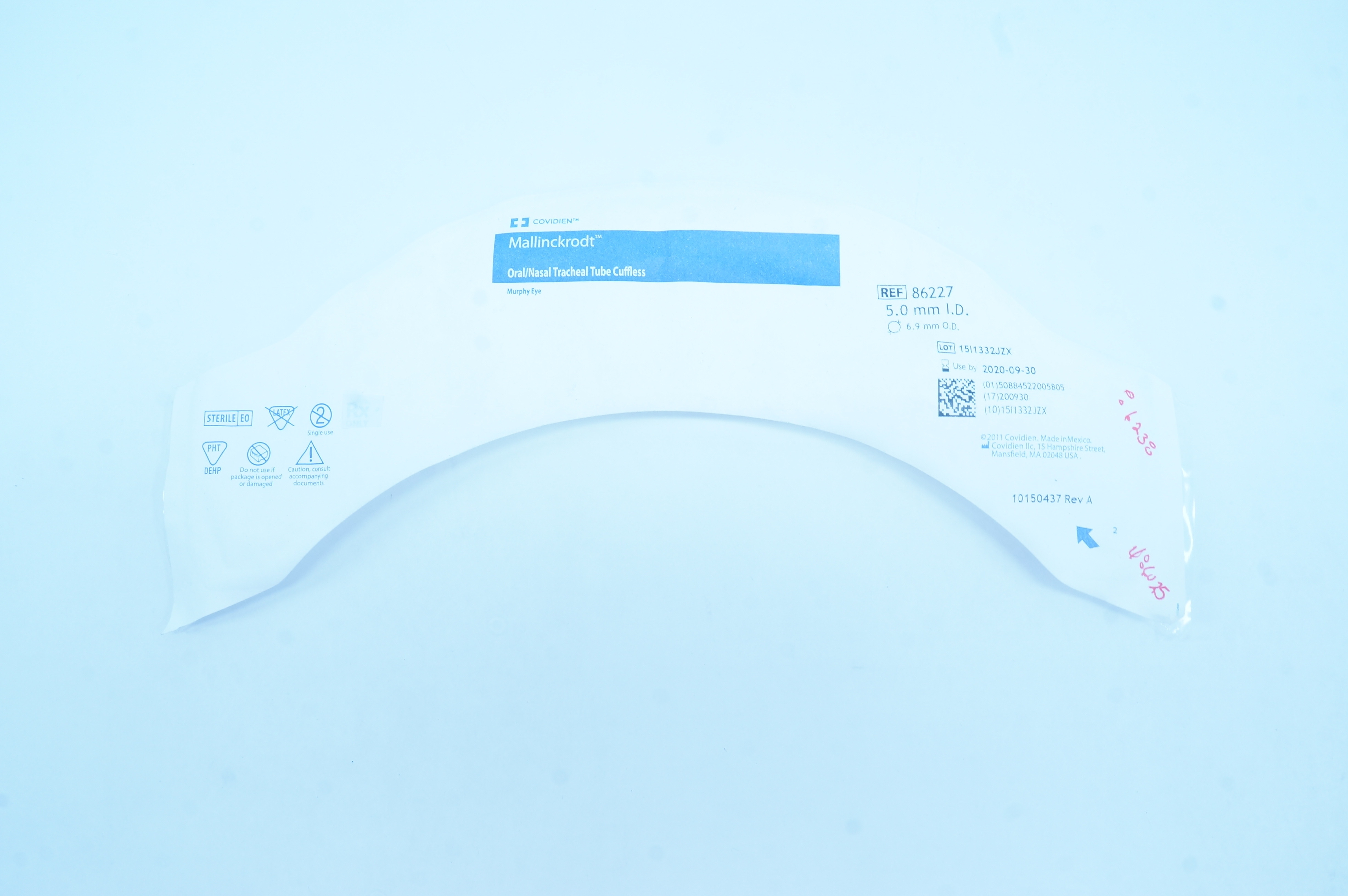 Covidien 86227 Mallinckrodt Oral/ Nasal Tracheal Tube Cuffless 5.0mm x 6.9mm (x)