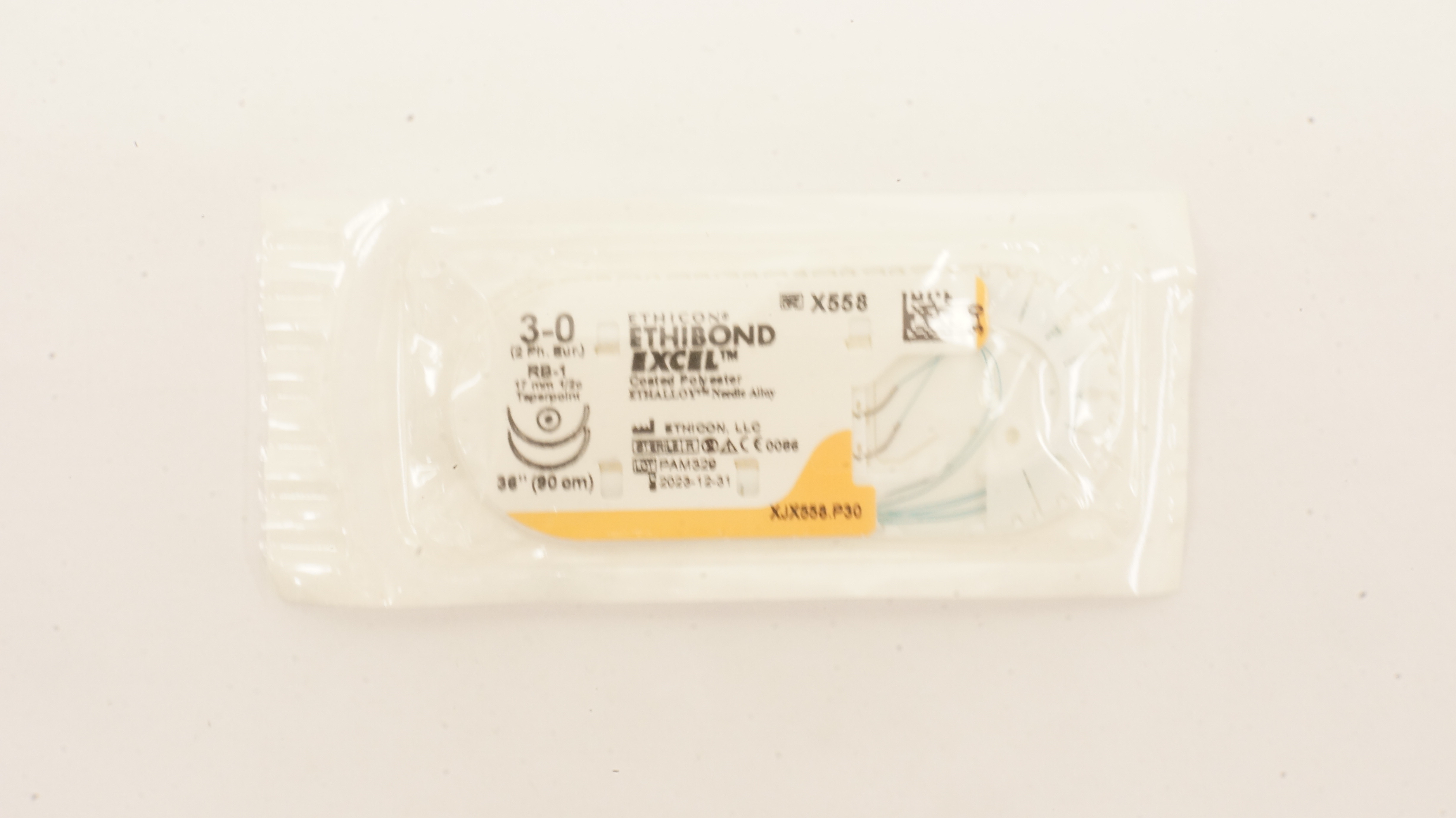 Ethicon X558 3-0 Ethibond Excel Polyester Stre RB-1 17mm 1/2c Taper, 36 inch