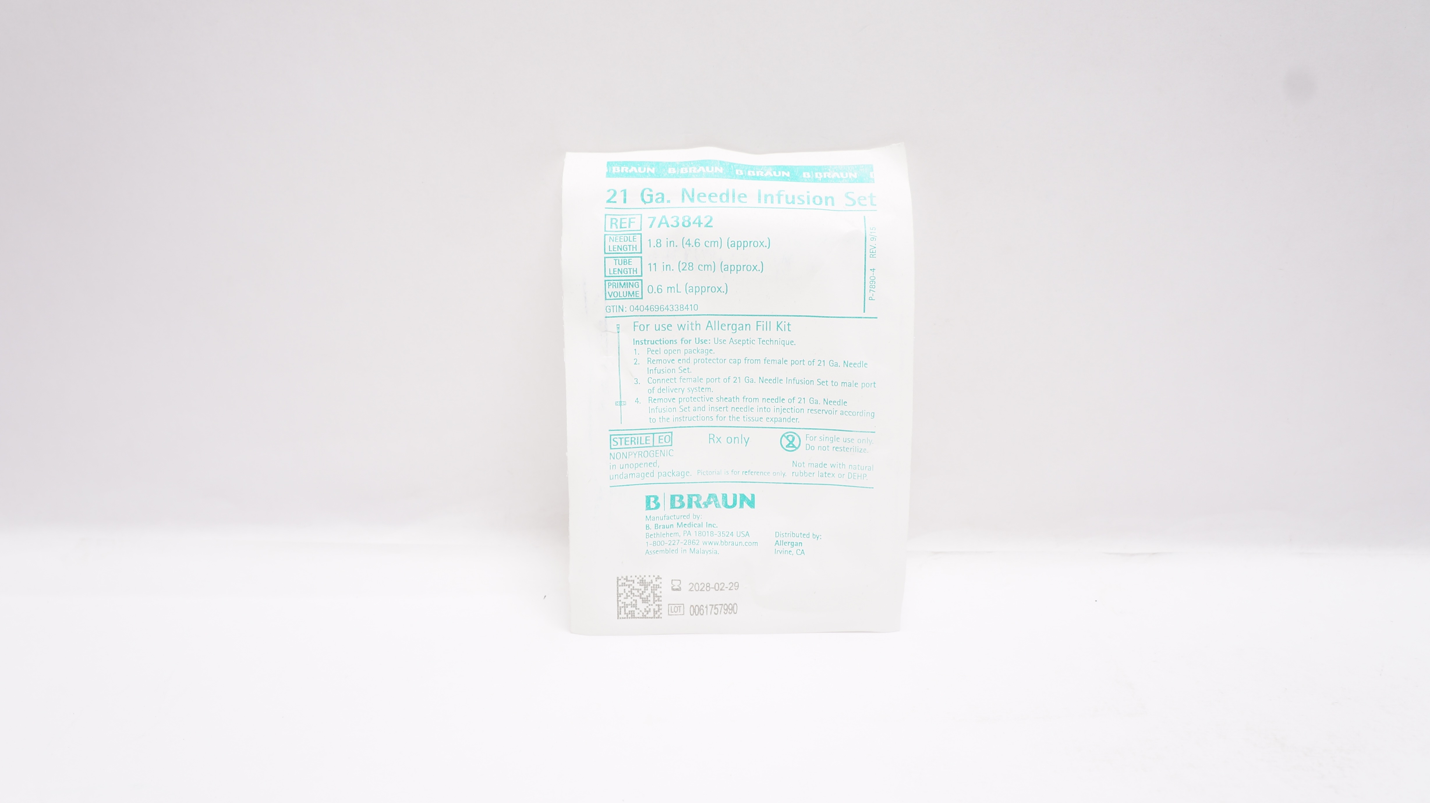 Braun 7A3842 Ndle. Infusion Set 21Ga x 1.8inch x 11inch x 0.6mL