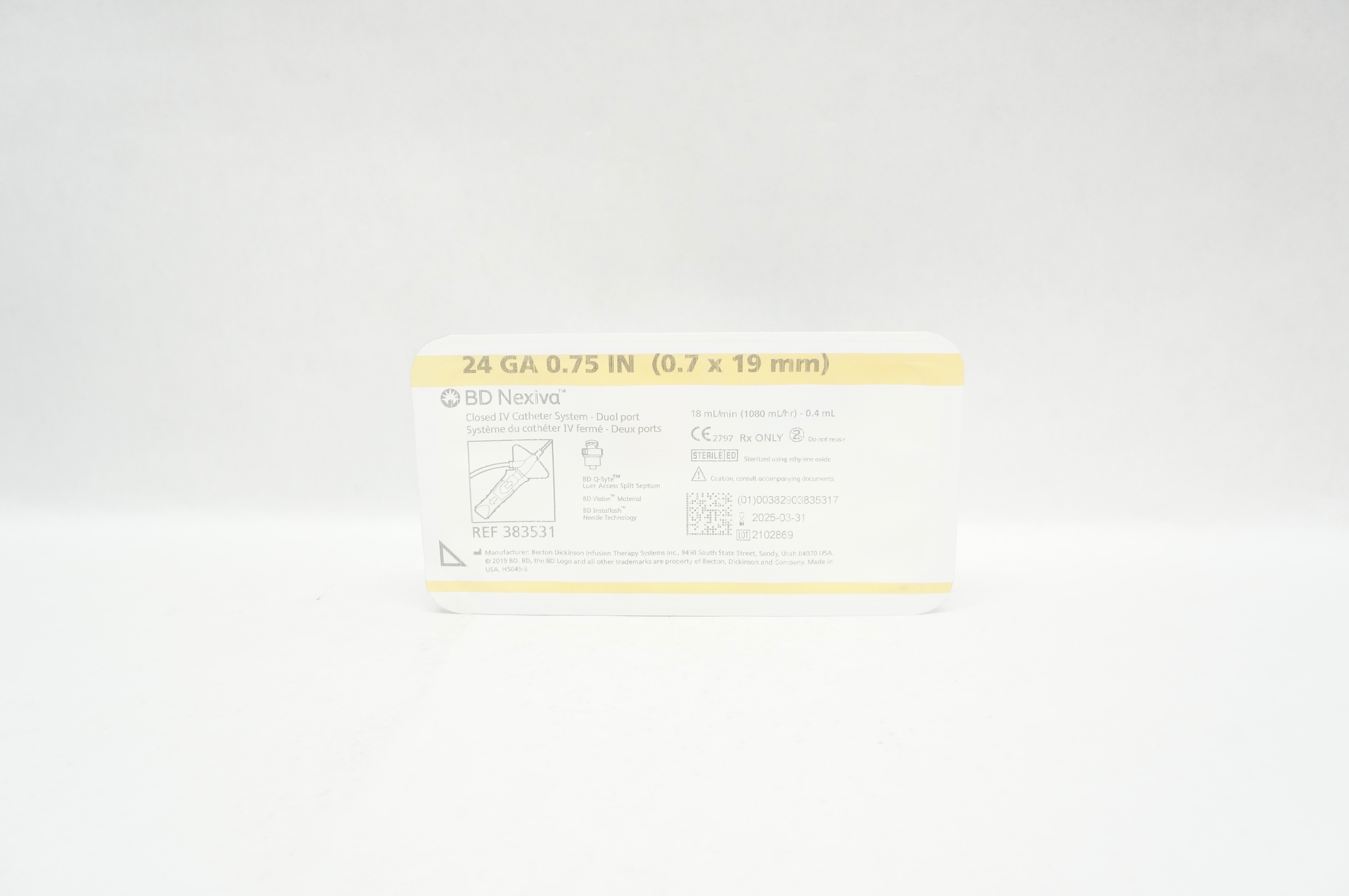 BD 383531 Nexiva Closed IV Cath. System Dual Port 24Ga x 0.75inch 0.4ml