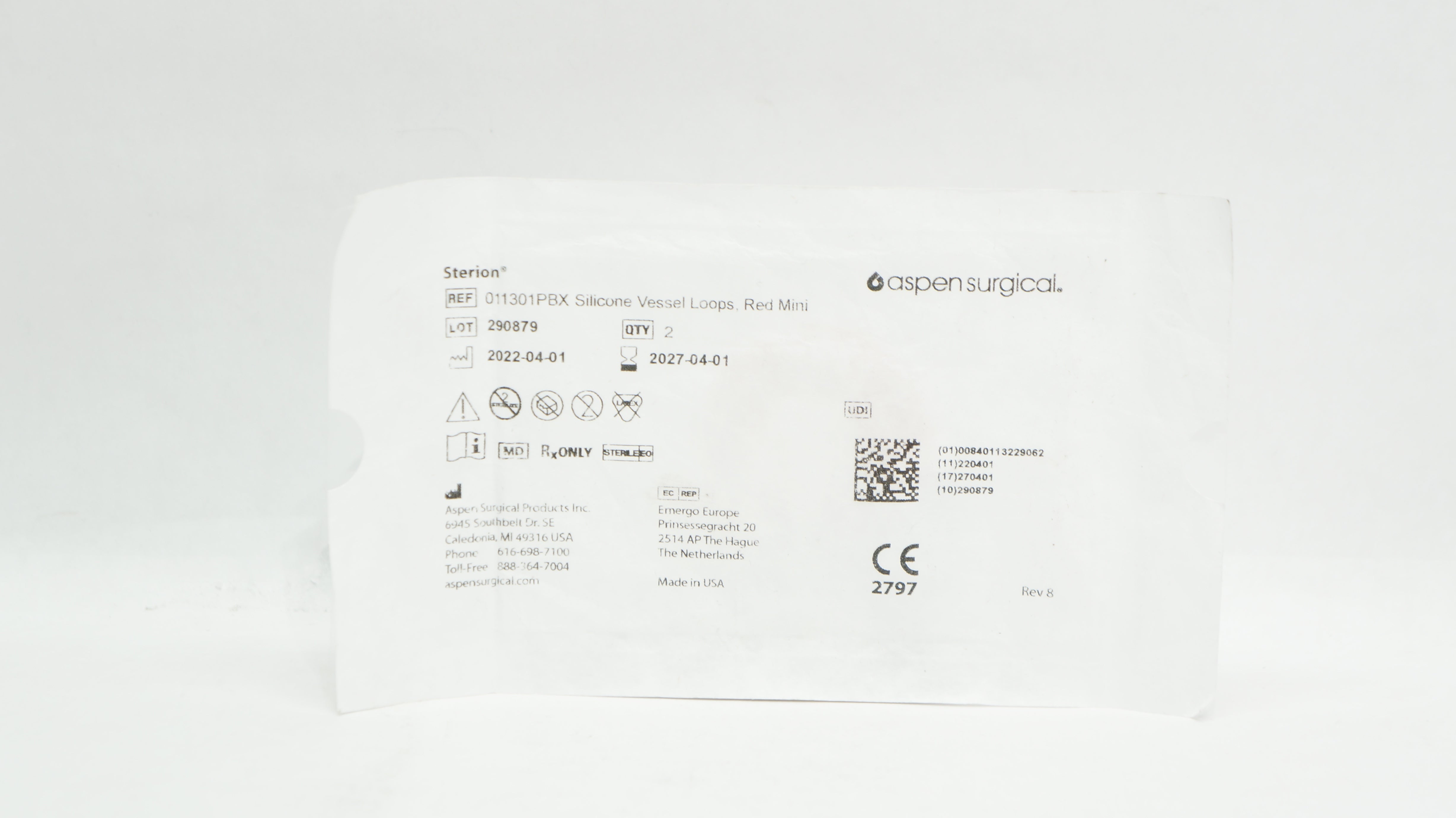 Aspen Surgical 011301PBX Sterion Silicone Vessel Loops Red Mini - Pack of 2