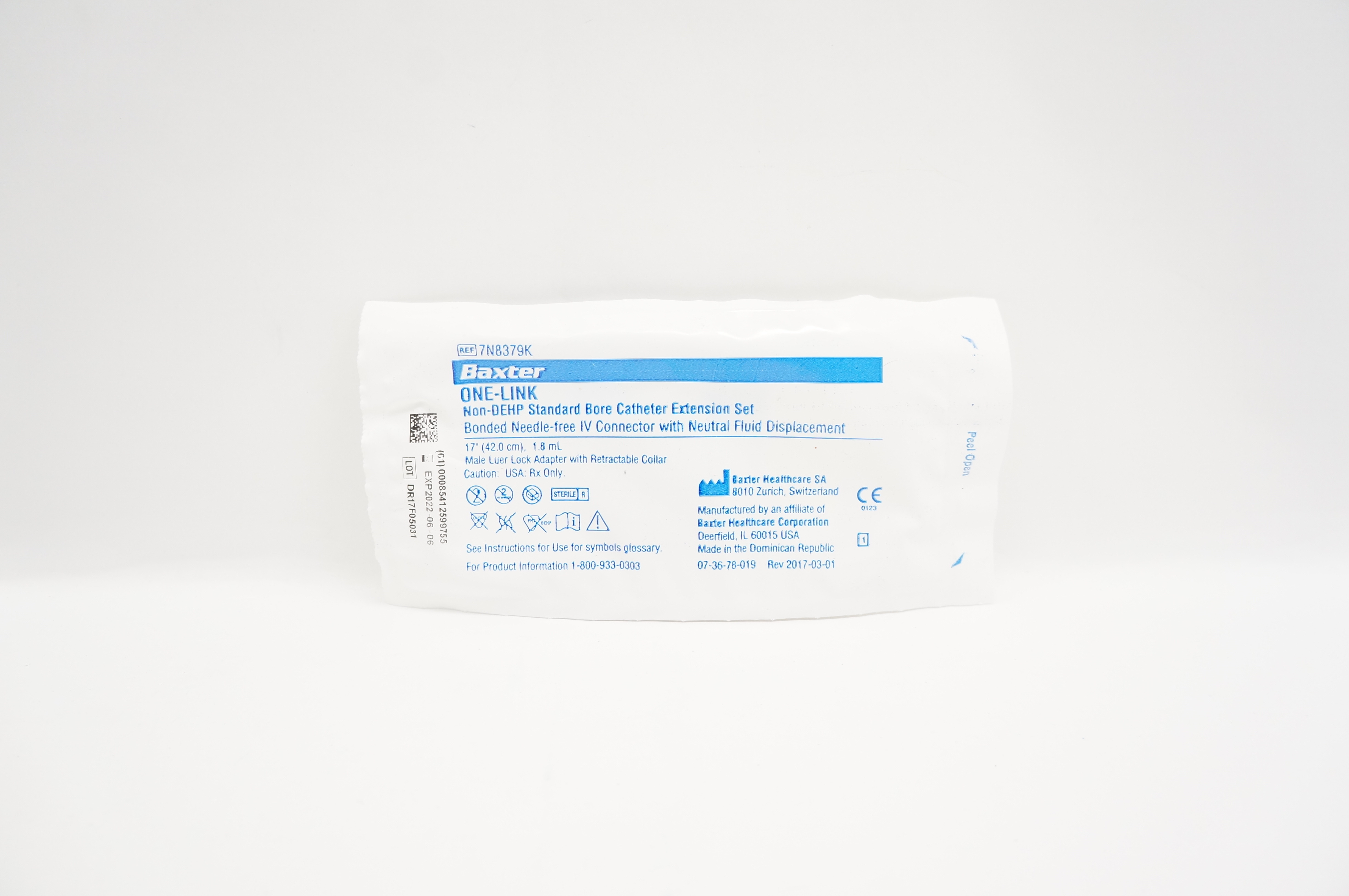 Baxter 7N8379K One-Link Non-DEHP Standard Bore Cath. ExtensionSet 17inch x 1.8mL