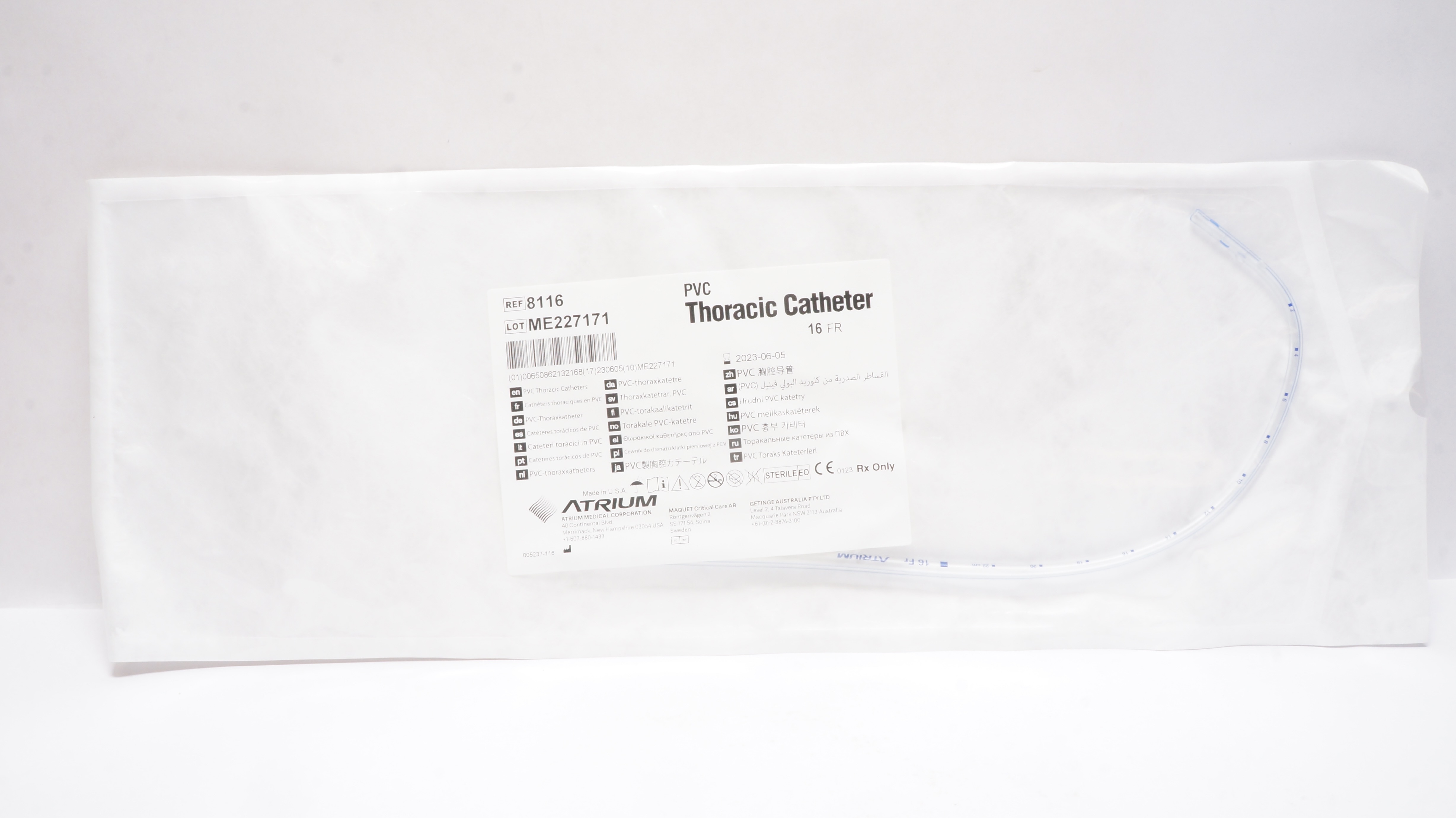 Atrium 8116 PVC Thoracic Cath. 16Fr (x)