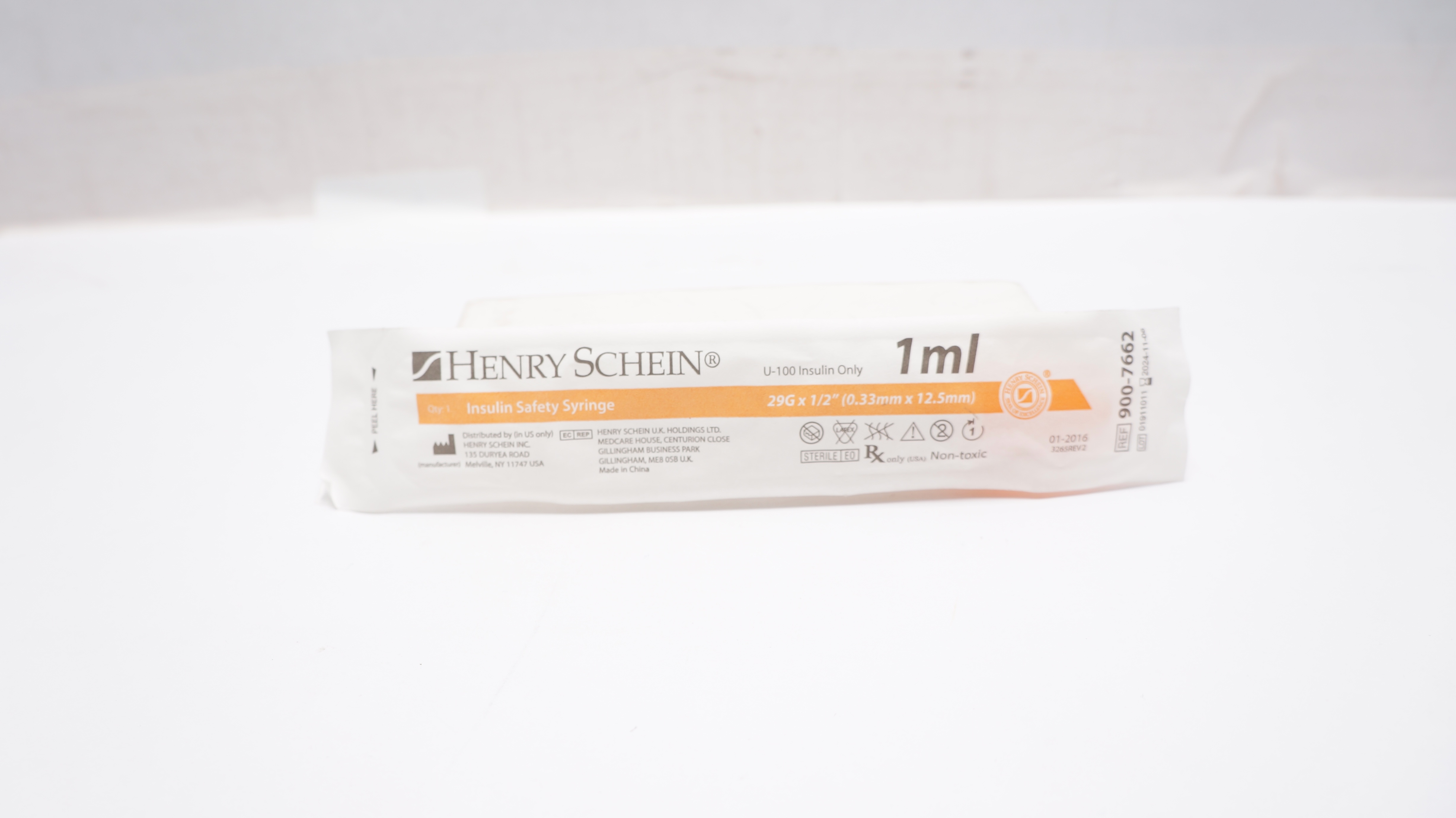 Henry Schein 900-7662 Insulin Safety Syringe, 1ml,  29G x 1/2inch