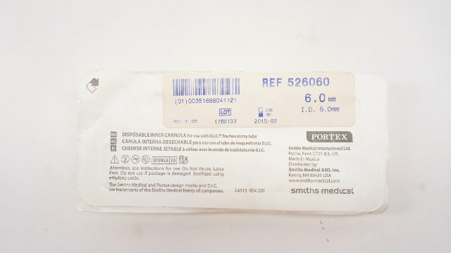 Smiths Medical 526060 Portex  Inner Cannula 5 mm I.D. Tube 6.0mm  (x)