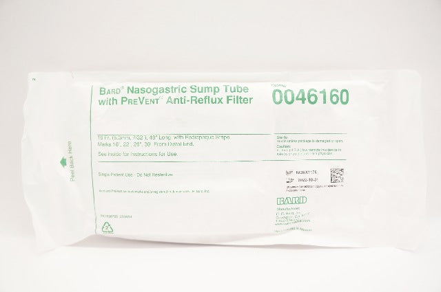 Bard 0046160 Nasogastric Sump Tube W/PreVent Anti-Reflux Filter 16Fr x 45inch(x)