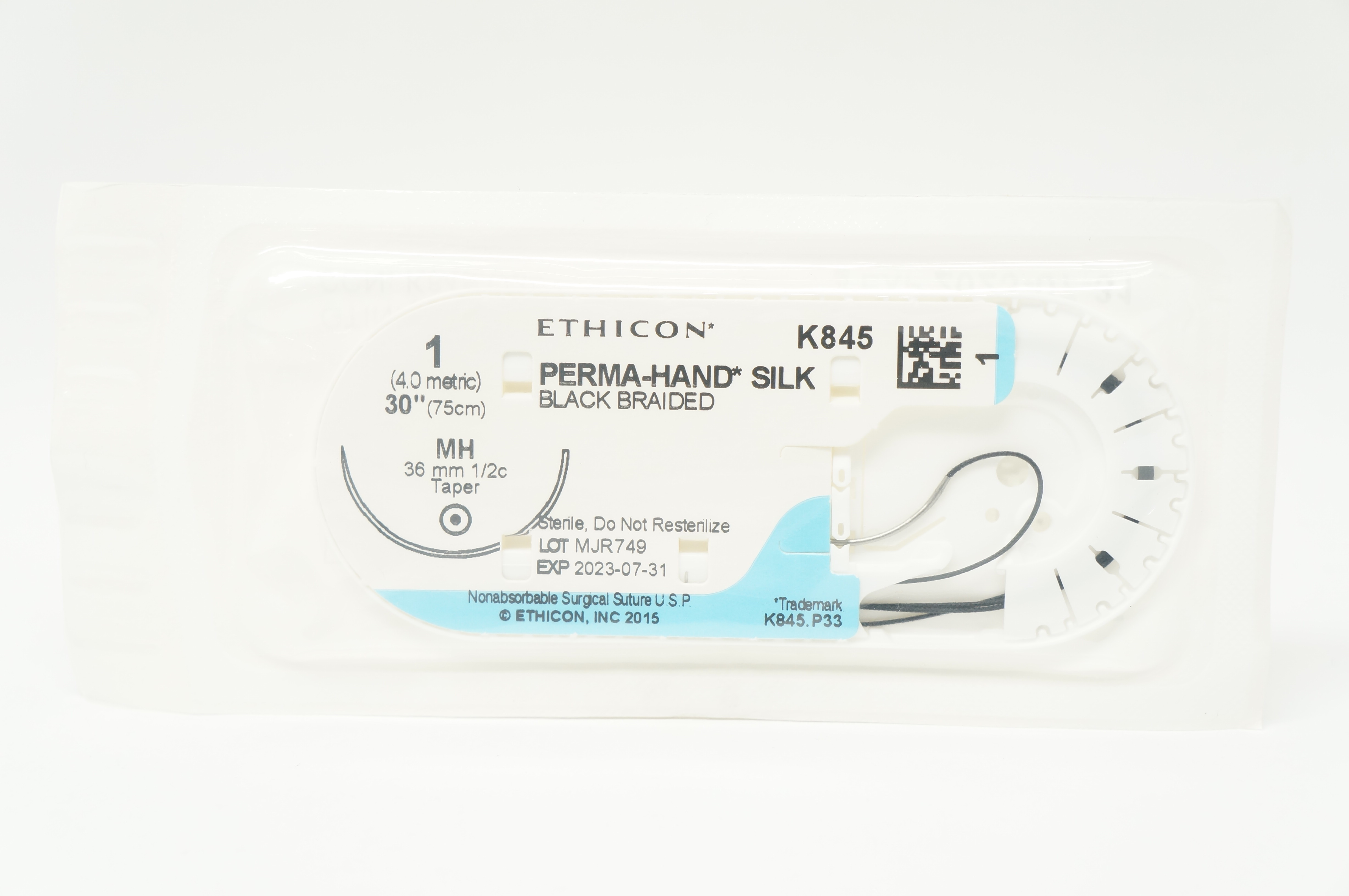 Ethicon K845 1 Perma-Hand Silk MH 36mm 1/2c Taper 30inch