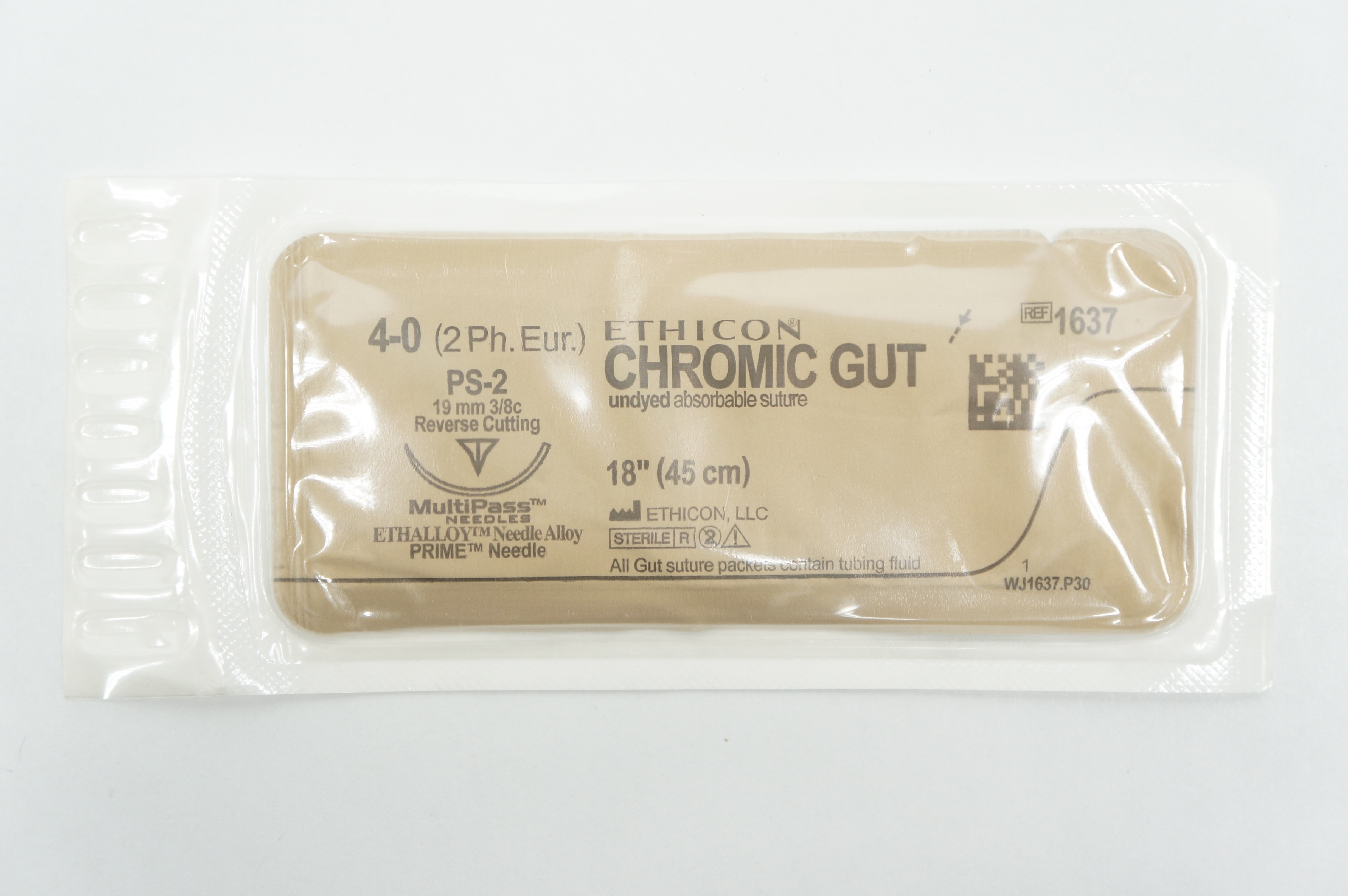 Ethicon 1637 4-0 CHROMIC GUT, PS-2, 19mm 3/8c Reverse Cutting, 18inch