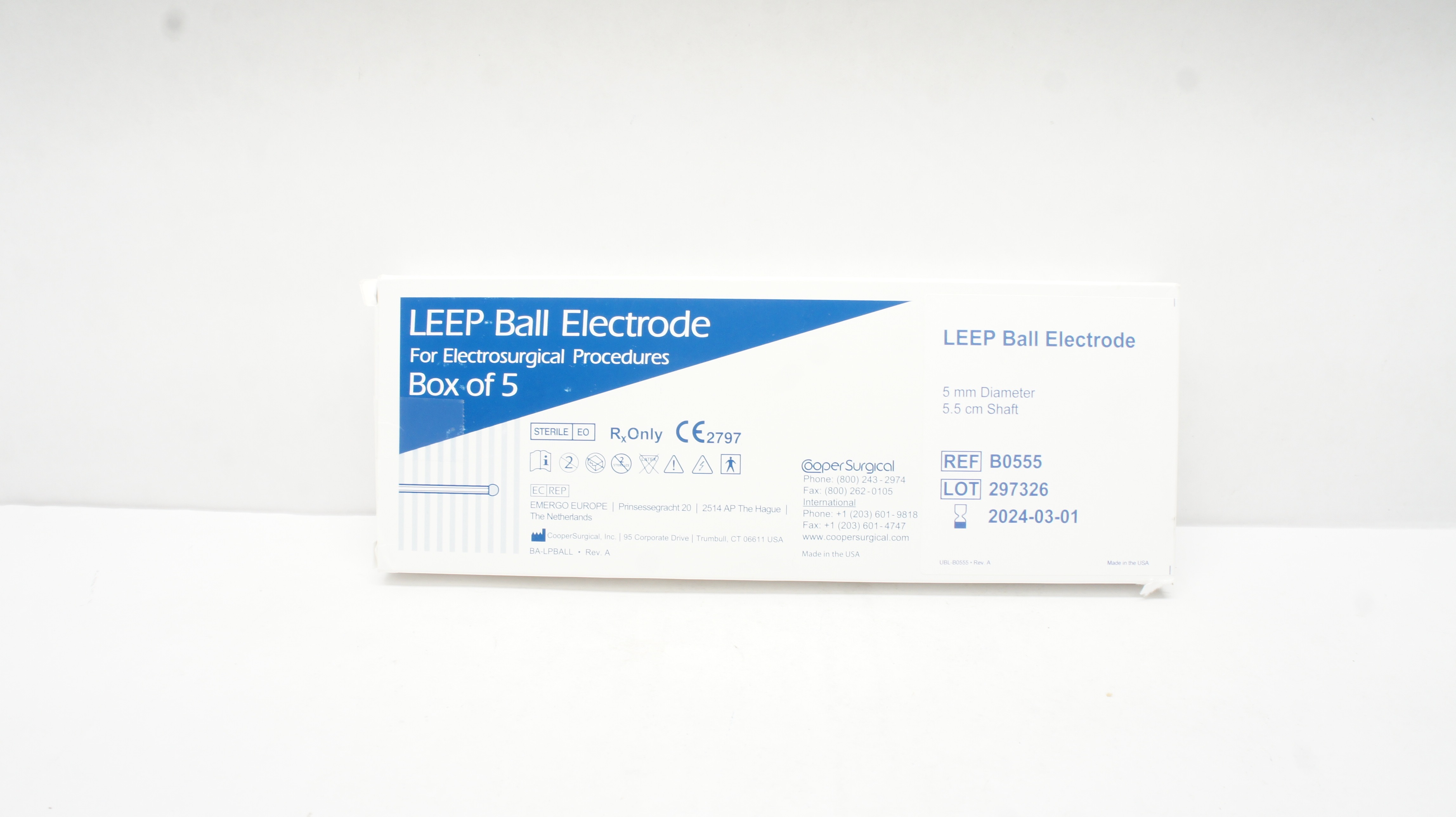 Cooper Surgical B0555 LEEP 5mm Ball Electrode 5.5cm Shaft (x) - Box of 5
