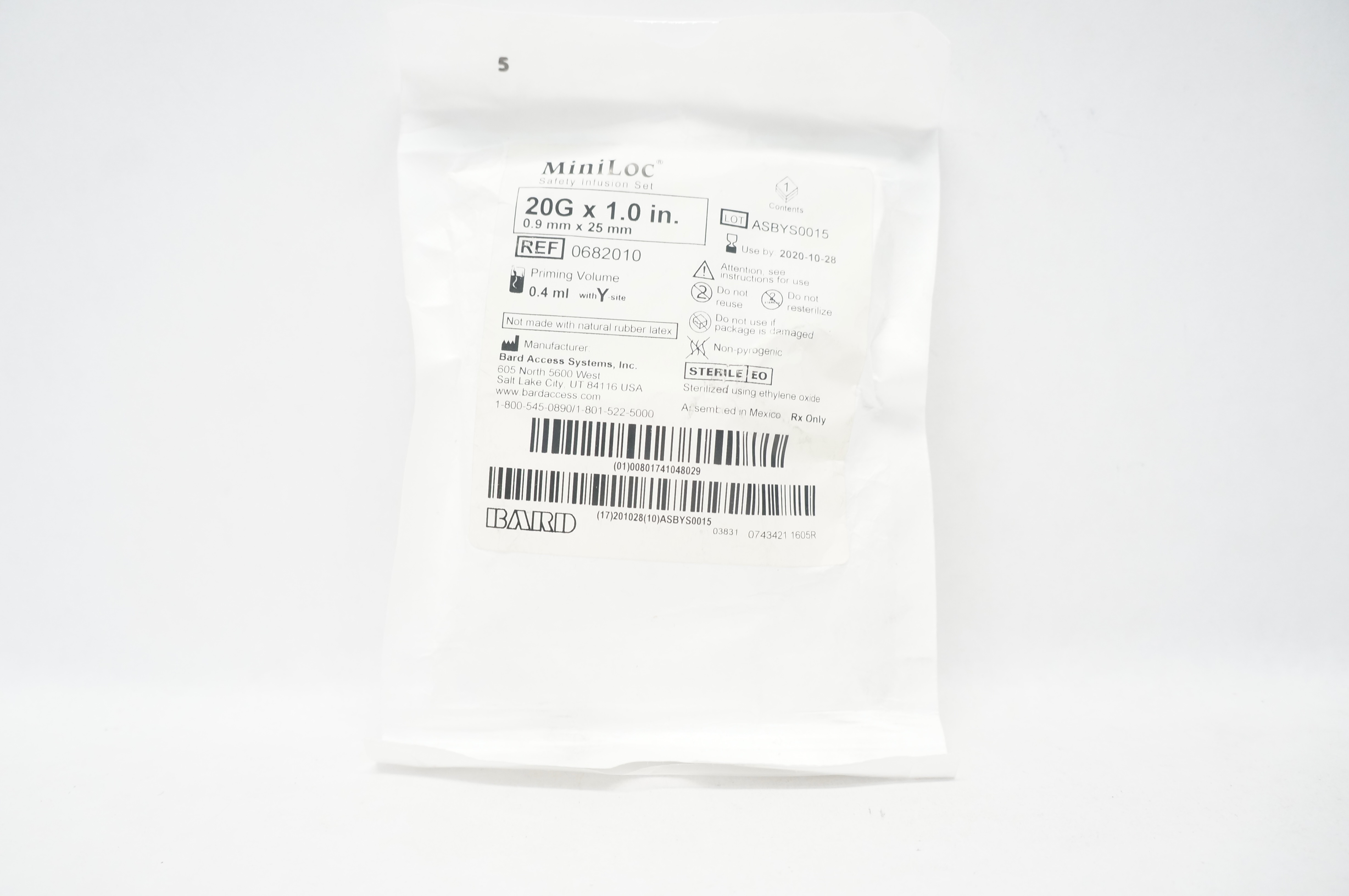 Bard 0682010 MiniLoc Safety Infusion Set 20G x 1.0 inch (x)