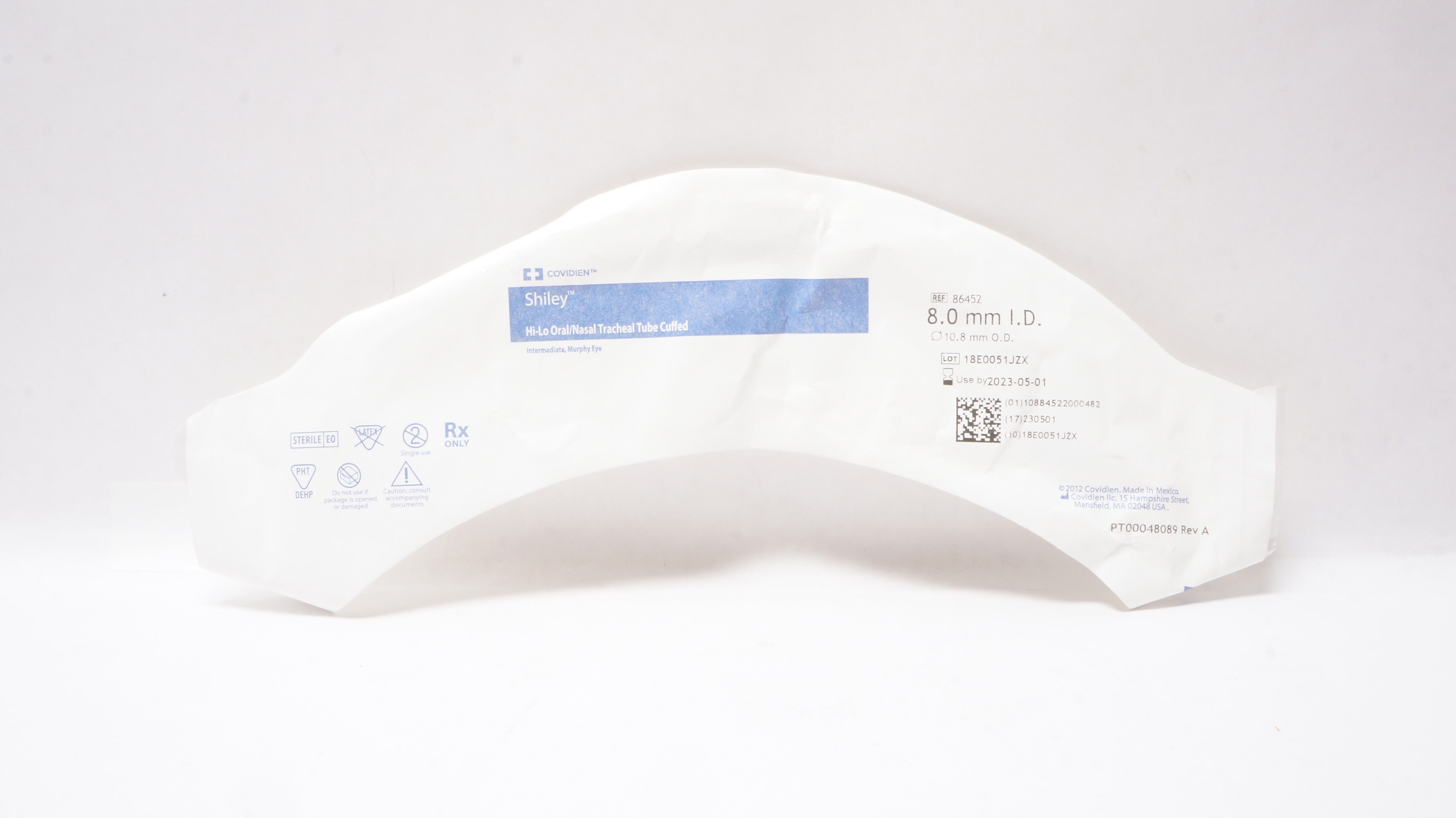 Covidien 86452 Shiley Hi-Lo Oral/Nasal Tracheal Tube Cuffed 8.0ID x 10.8mm OD(x)