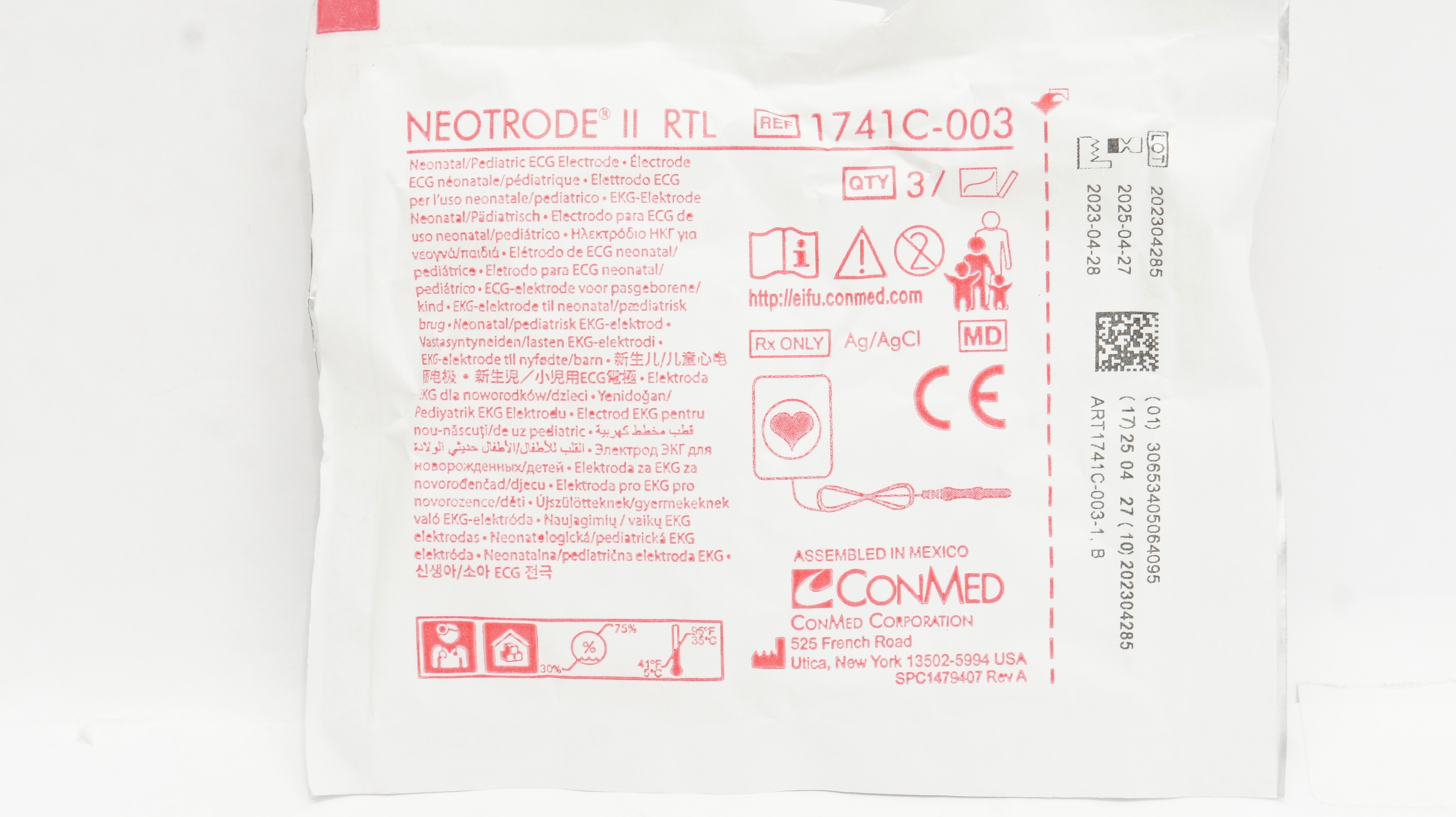 ConMed 1741C-003 Neotrode II RTL Neonatal/Pediatric ECG Electrode - Pack of 3