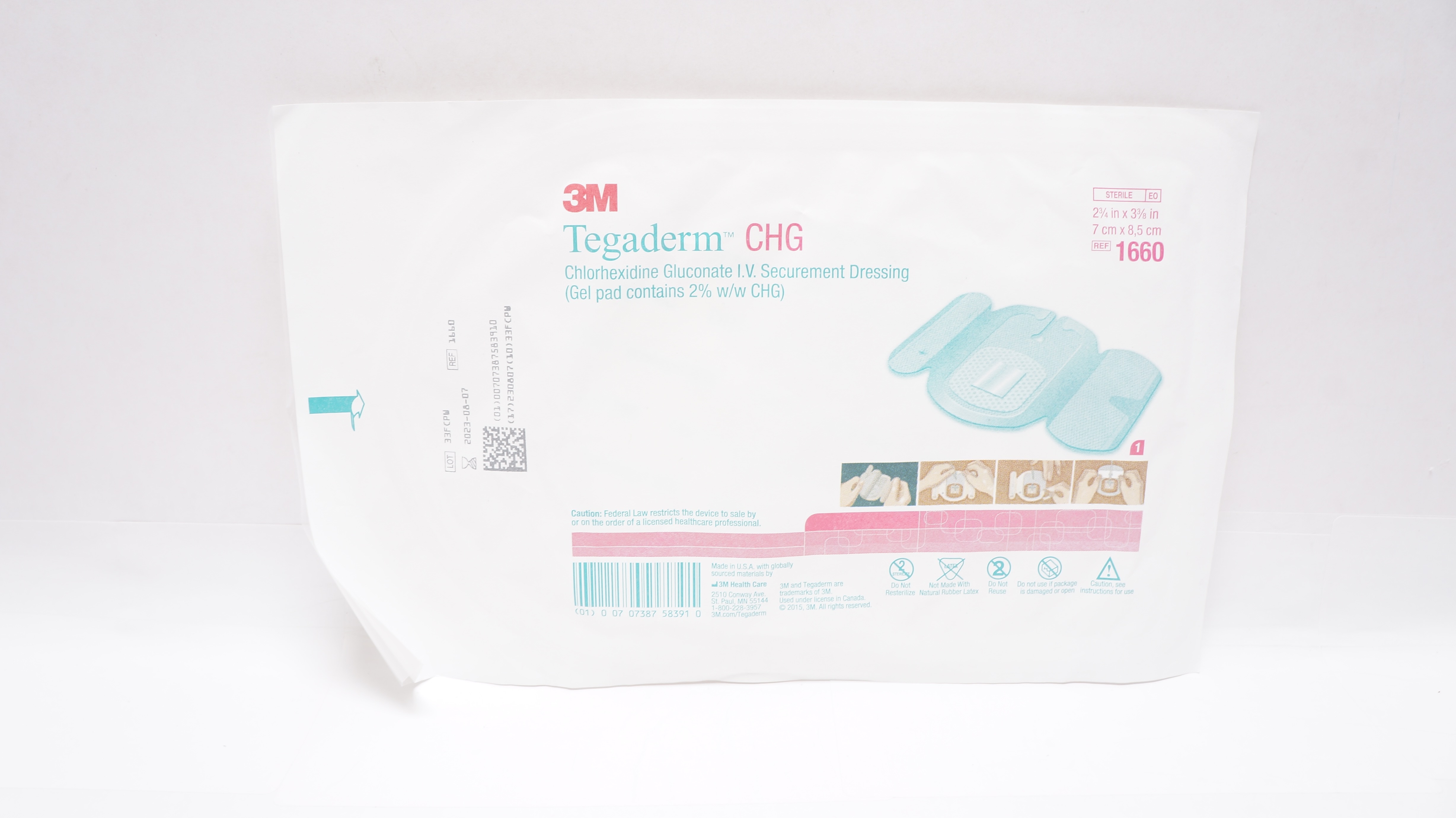 3M 1660 Tegaderm CHG IV Securement Dressing 2-3/4inch x 3-3/8inch (x)