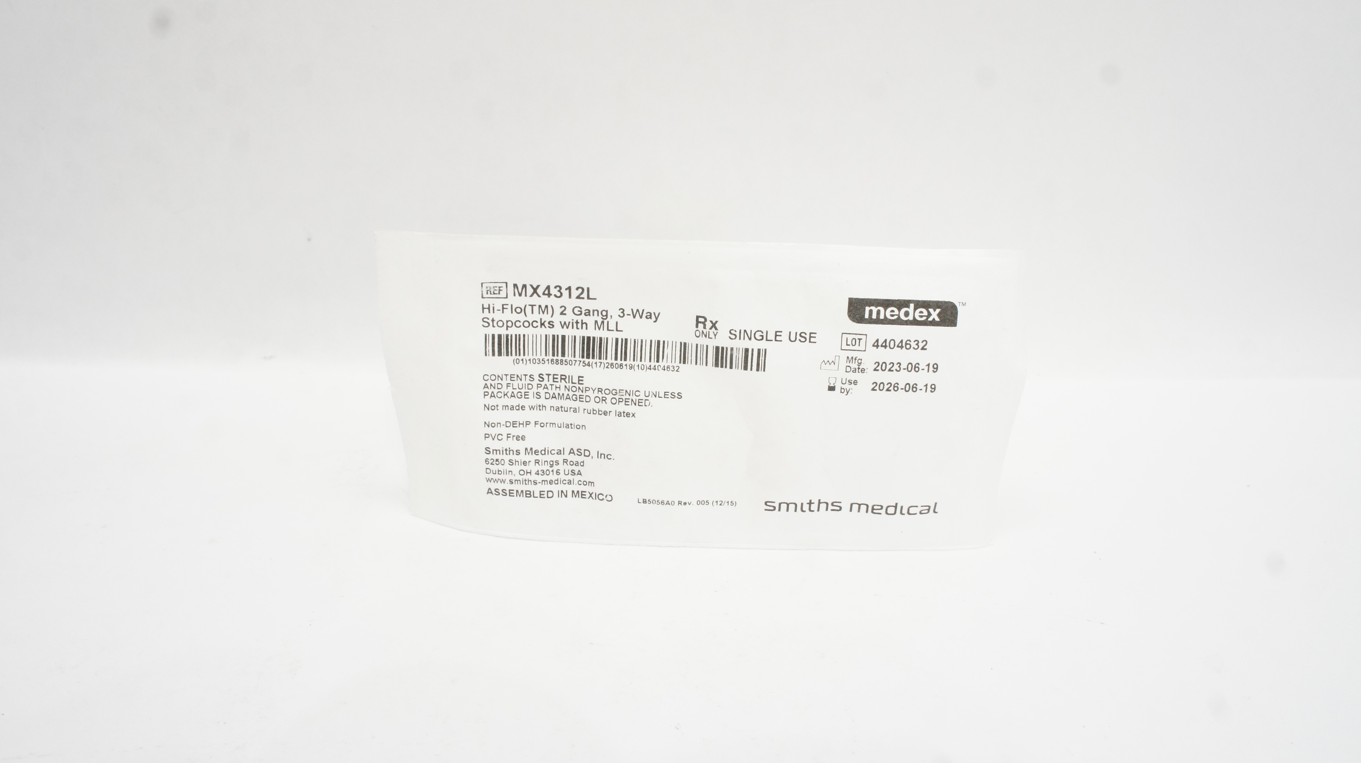 Smiths Medical MX4312L Medex Hi-Flo 2 Gang 3-Way Stopcocks with MLL