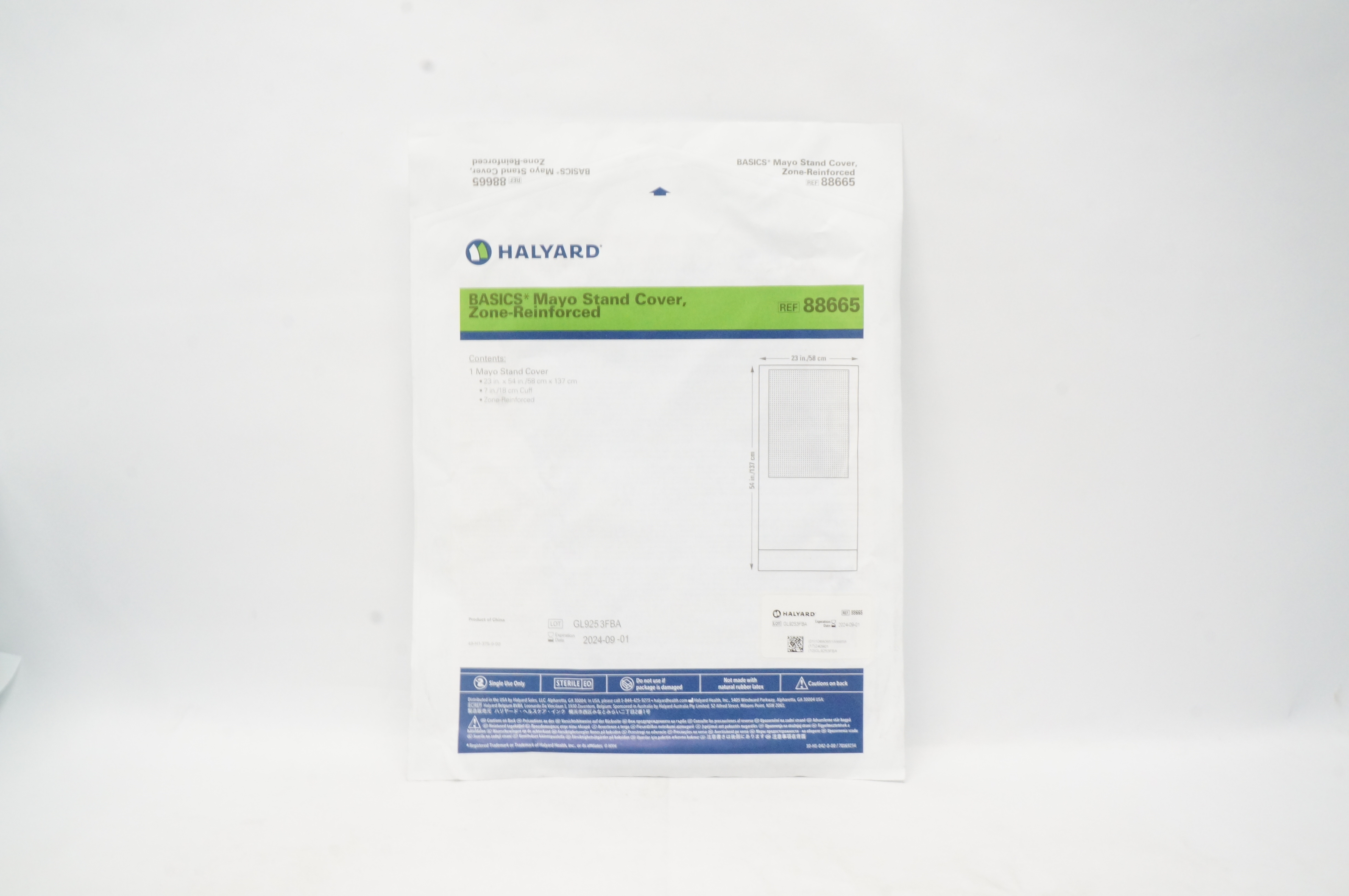 Halyard 88665 BASICS Mayo Stand Cover, Zone-Reinforced, 23in. x 54in.