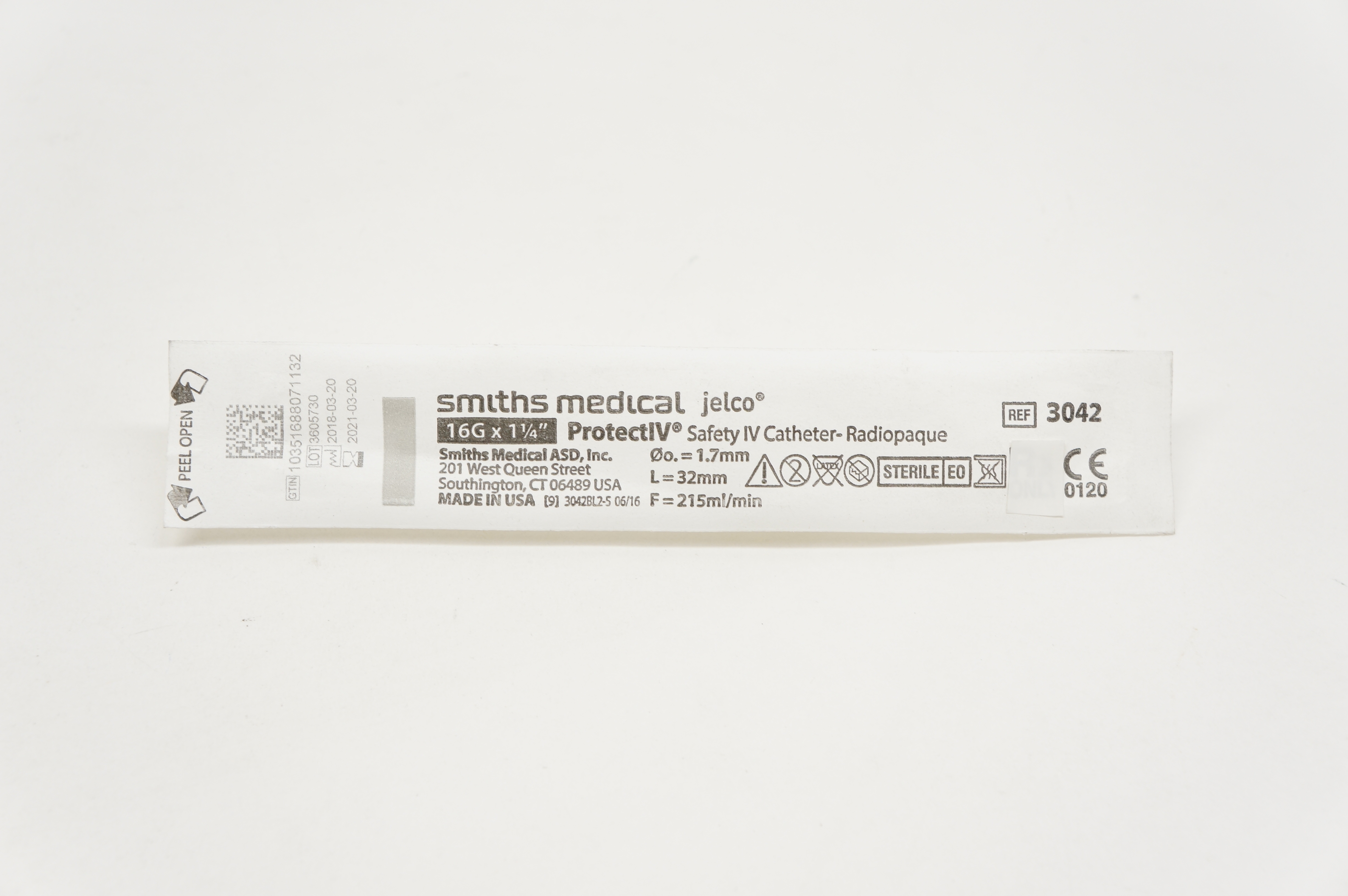 Smiths Medical 3042 Jelco Protect IV Safety Cath. 16G x 1-1/4inch