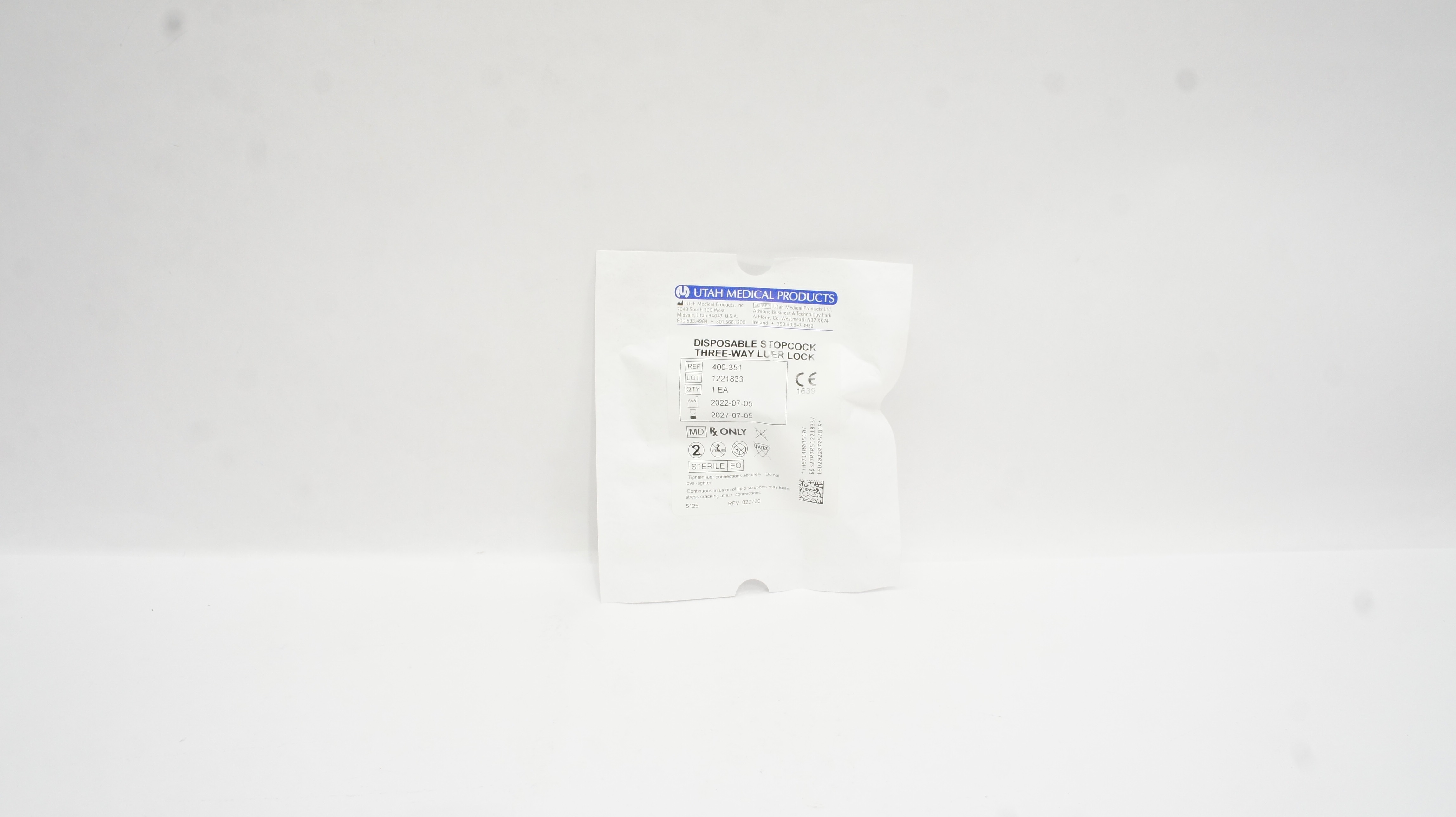 Utah Medical 400-351 Disposable Stopcock 3-Way Luer Lock