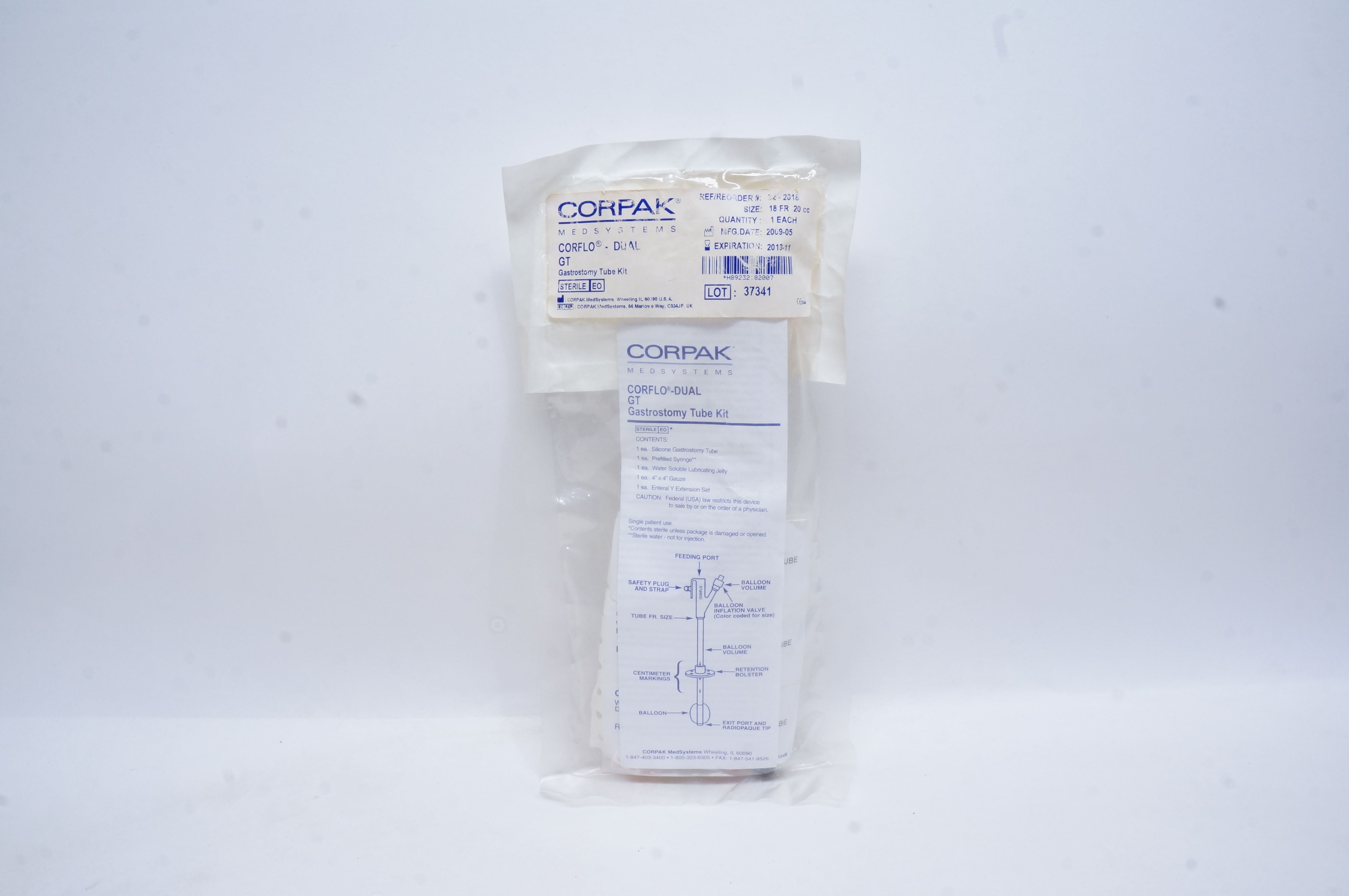 Corpak 32-2018 CORFLO-Dual GT Gastrostomy Tube Kit 18Fr. 20cc (x)