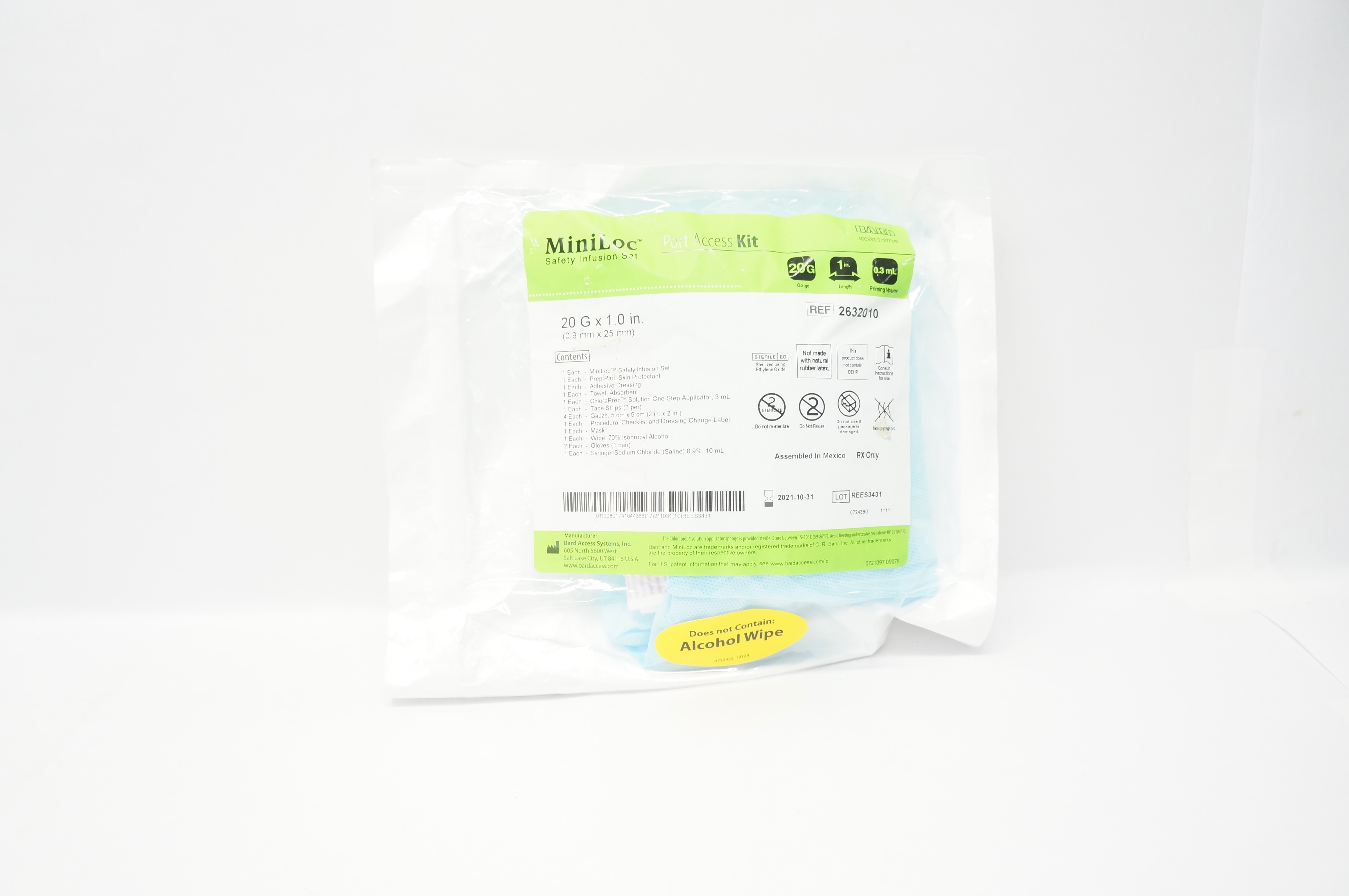 Bard 2632010 MiniLoc Safety Infusion Set Port Access Kit 20G x 1in (x)