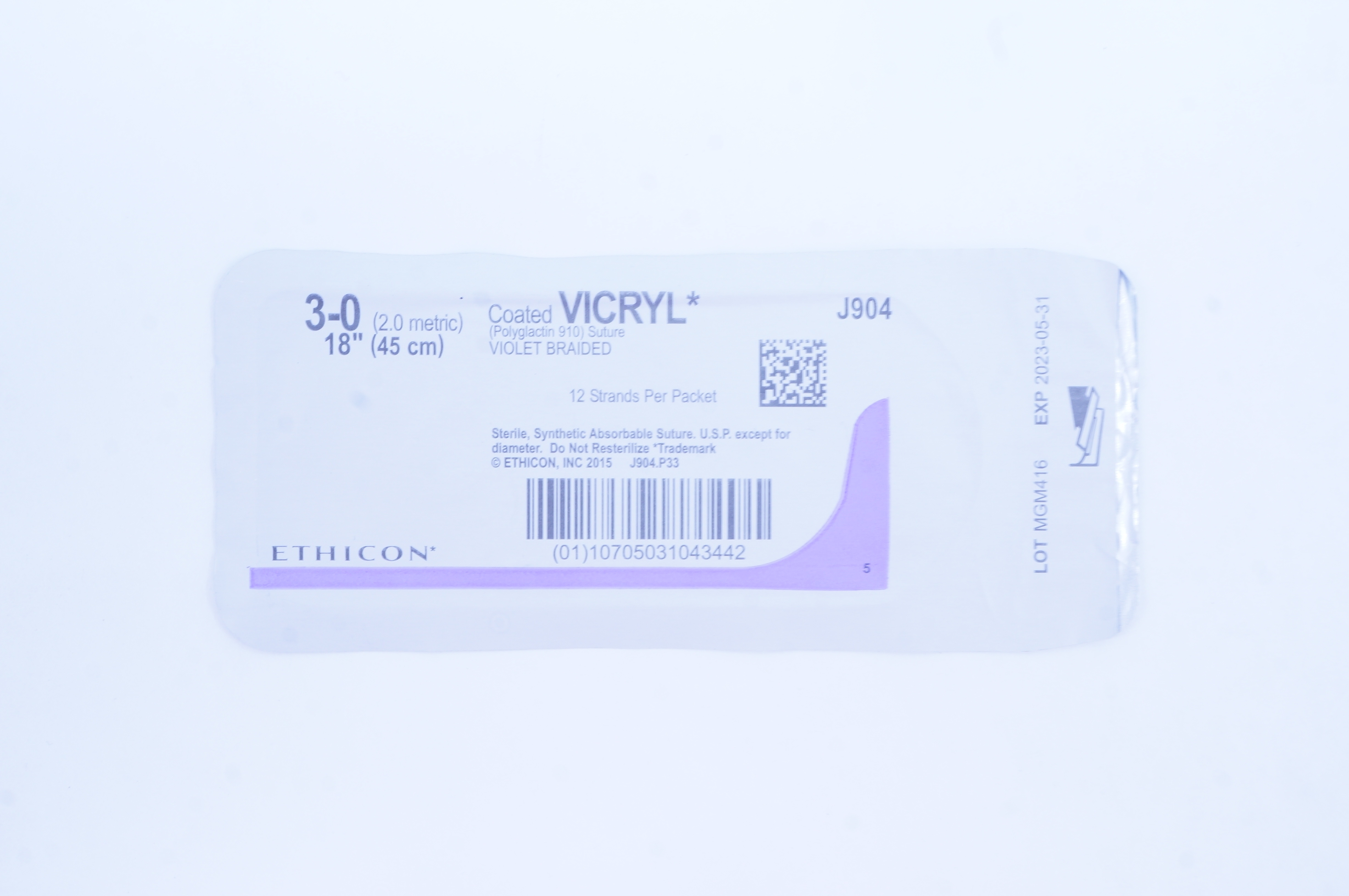 Ethicon J904 3-0 Coated VICRYL Polyglactin Stre Violet Braided, 18inch (x)