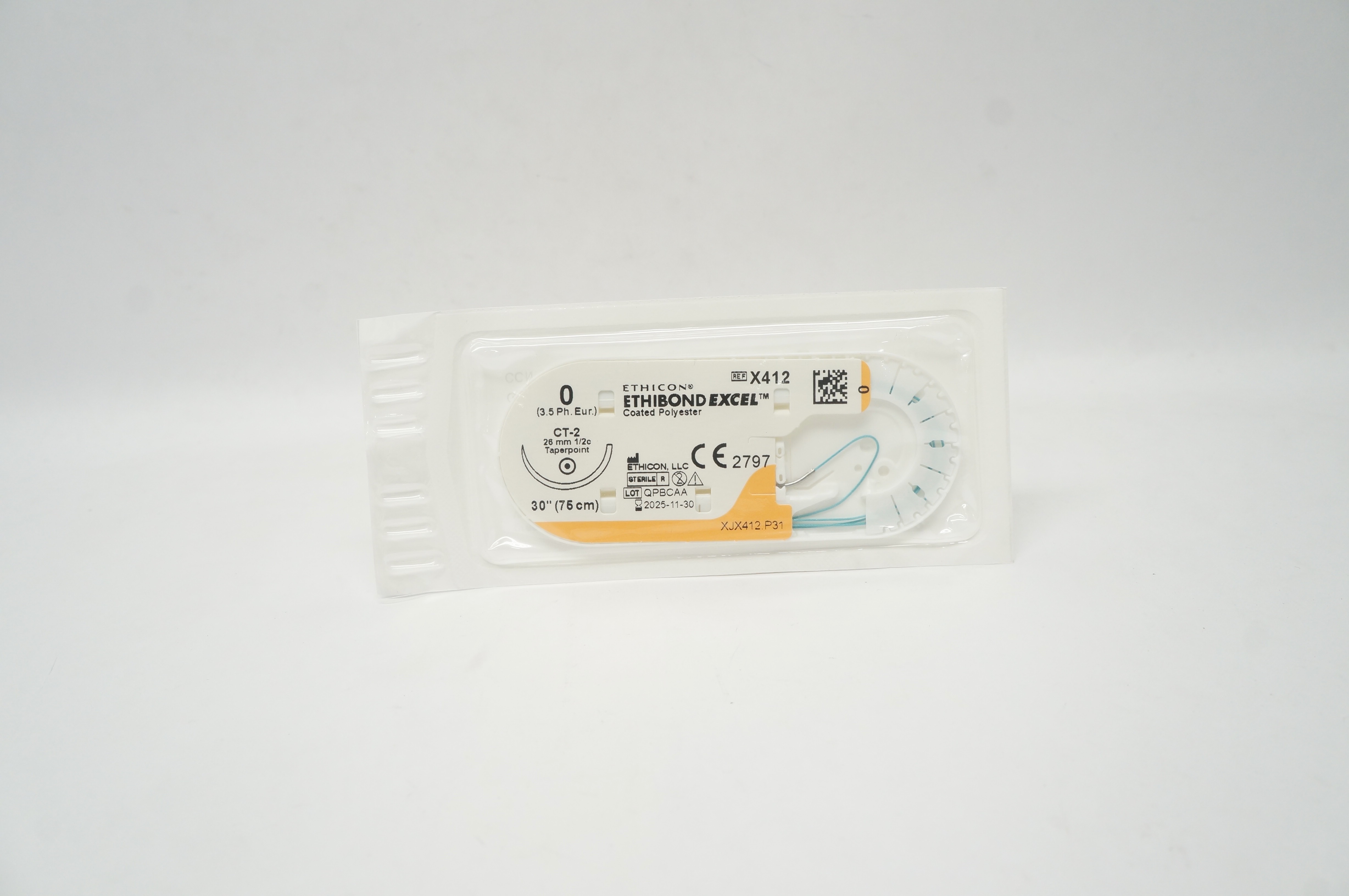 Ethicon X412 0 ETHIBOND EXCEL Polyester Stre CT-2 26mm 1/2c Taperpoint, 30inch