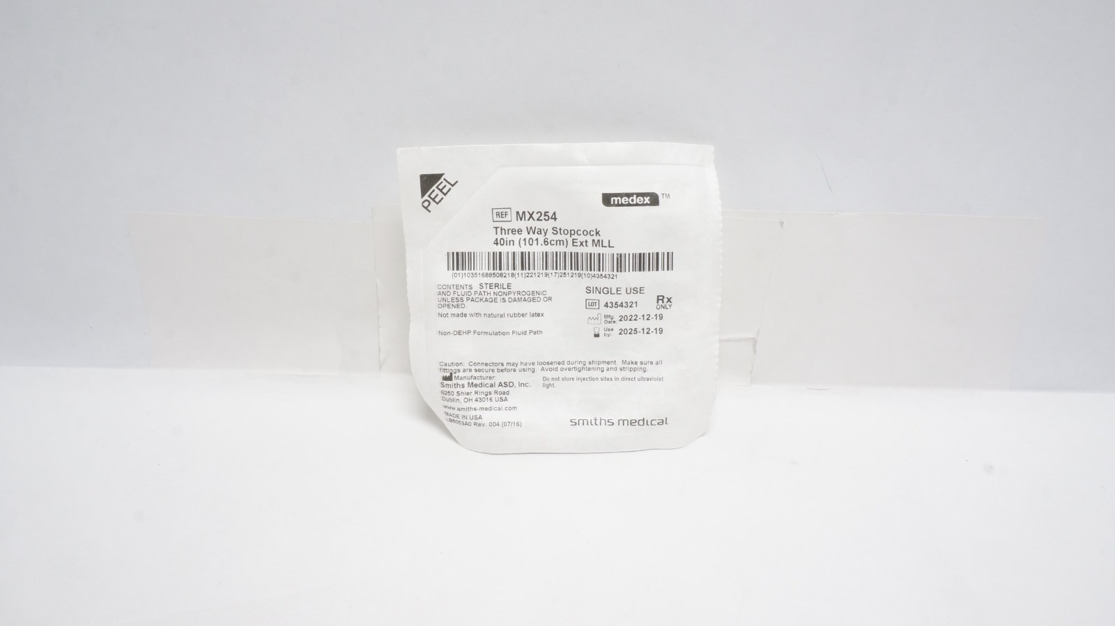 Smiths Medical MX254 Three Way Stopcock 40in Ext MLL
