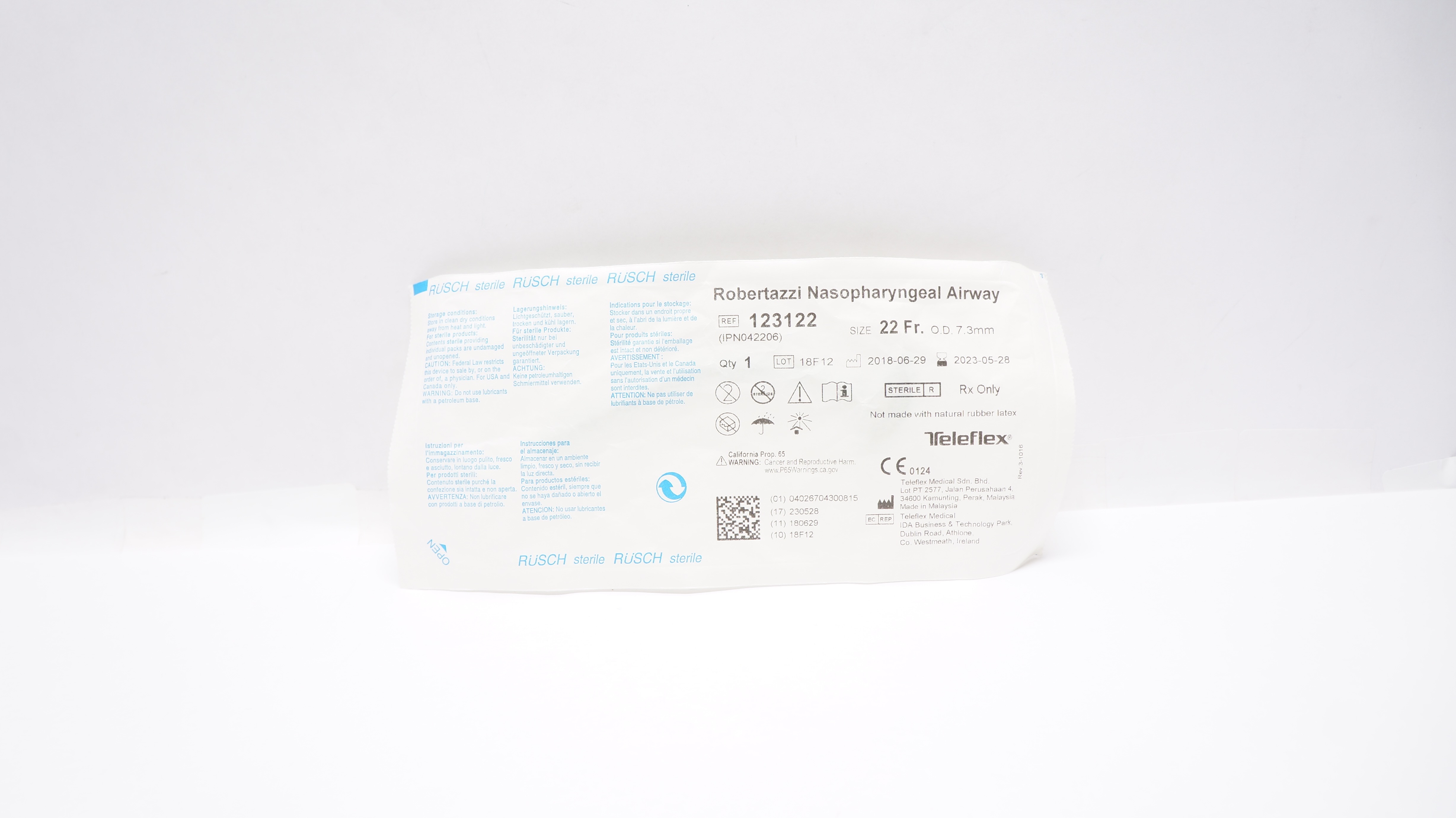 Teleflex 123122 Rusch Robertazzi Nasopharyngeal Airway 22Fr x 7.3mm OD (x)