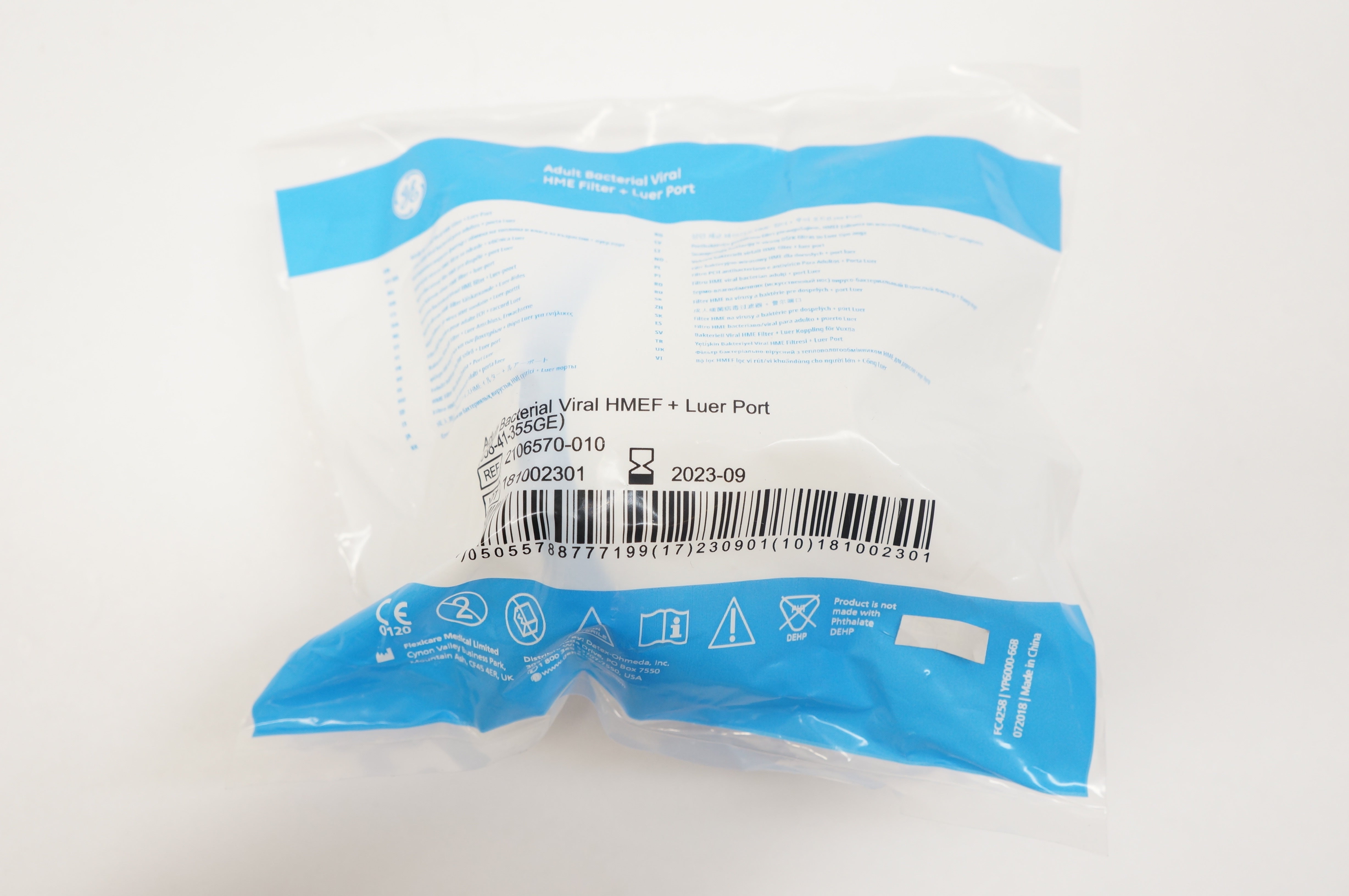 GE 2106570-010 Adult Bacterial Viral HMEF + Luer Port