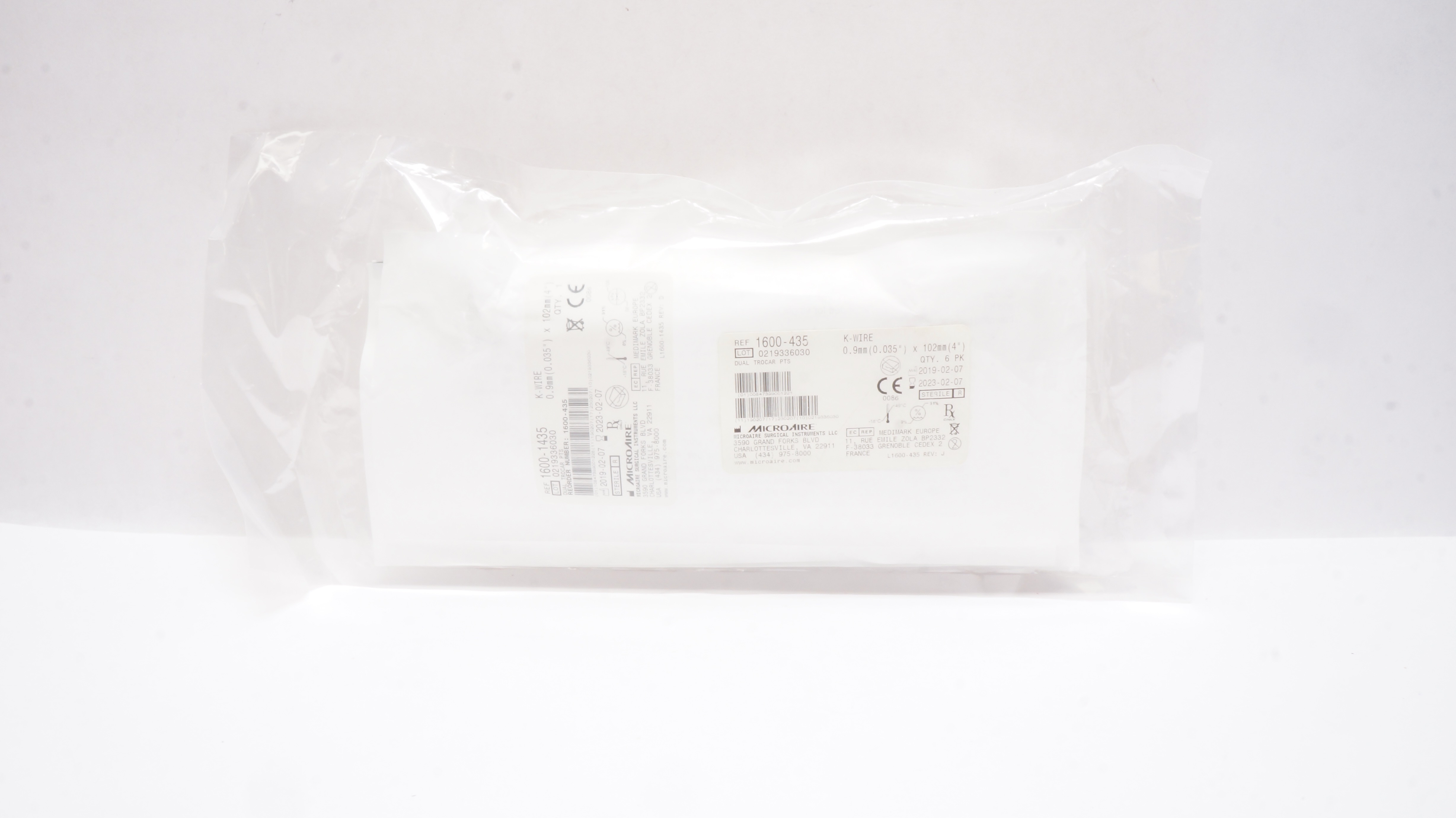 Microaire 1600-435 K-Wire Dual Trocal PTS 0.035In x 4In (x) - Pack of 6