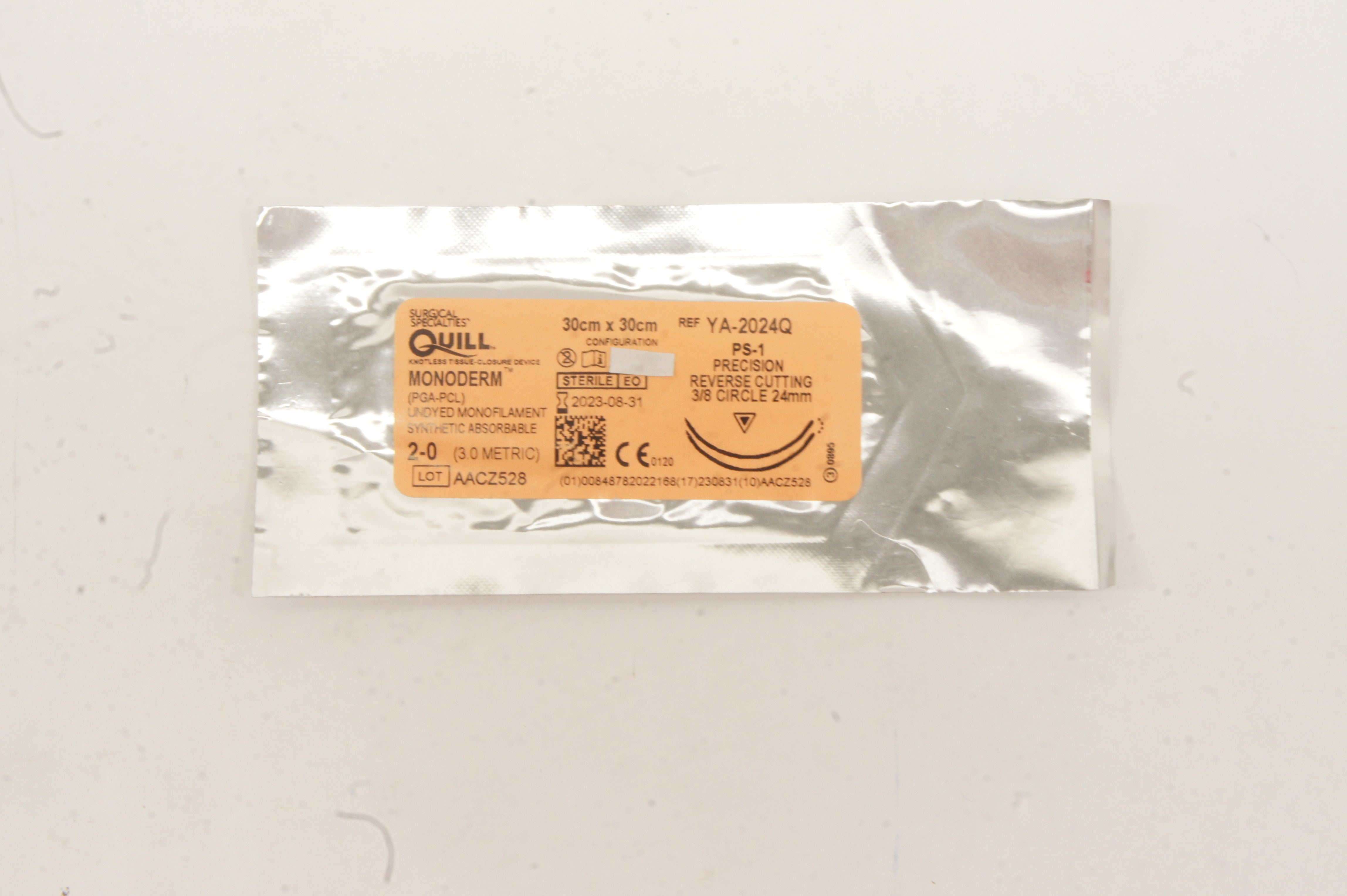 Quill Ya-2024Q 2-0 Monoderm PS-1 Precision Reverse Cutting 3/8c Circle 24mm