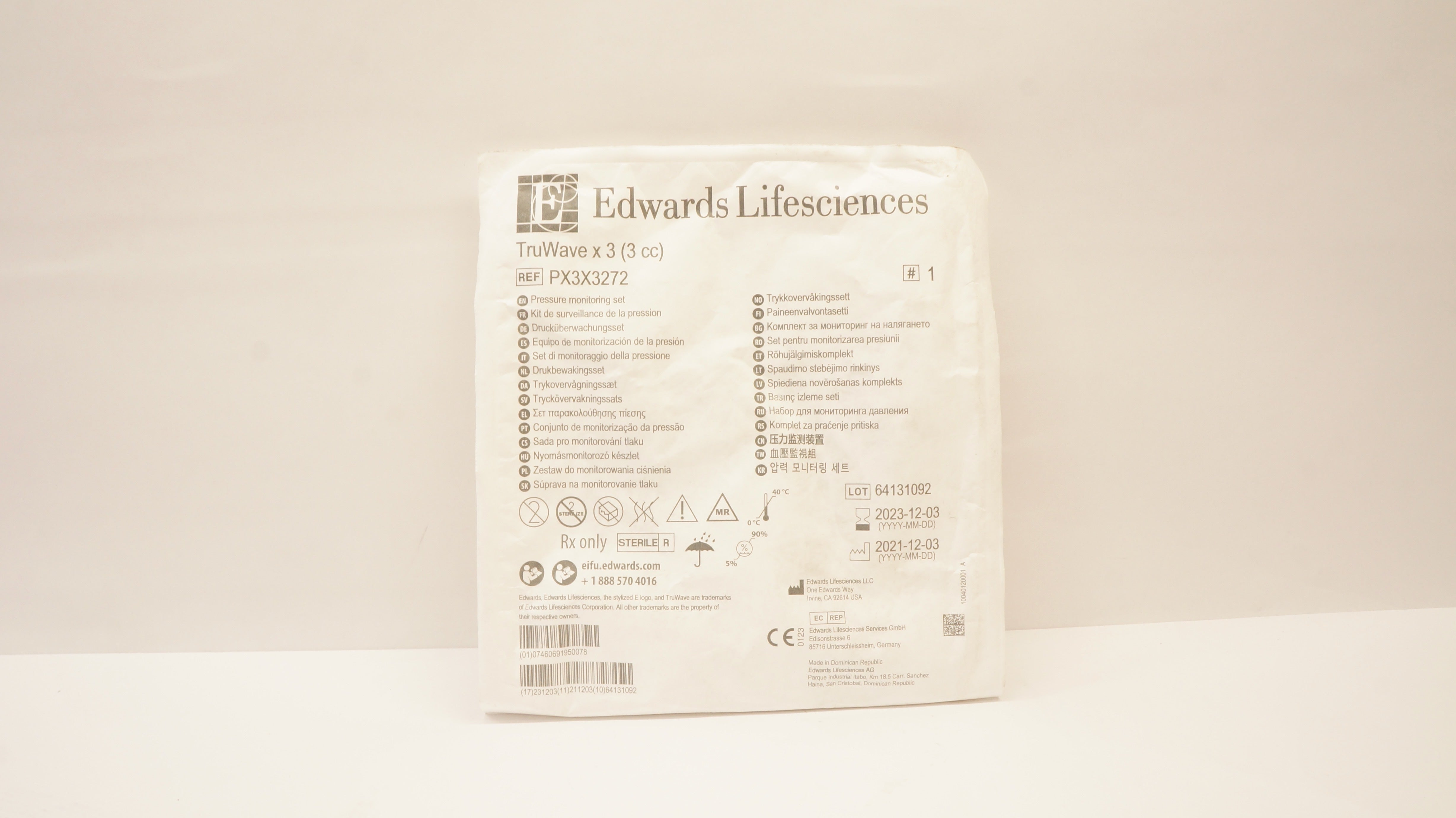 Edwards Lifesciences PX3X3272 Pressure Monitoring Set TruWave x 3cc