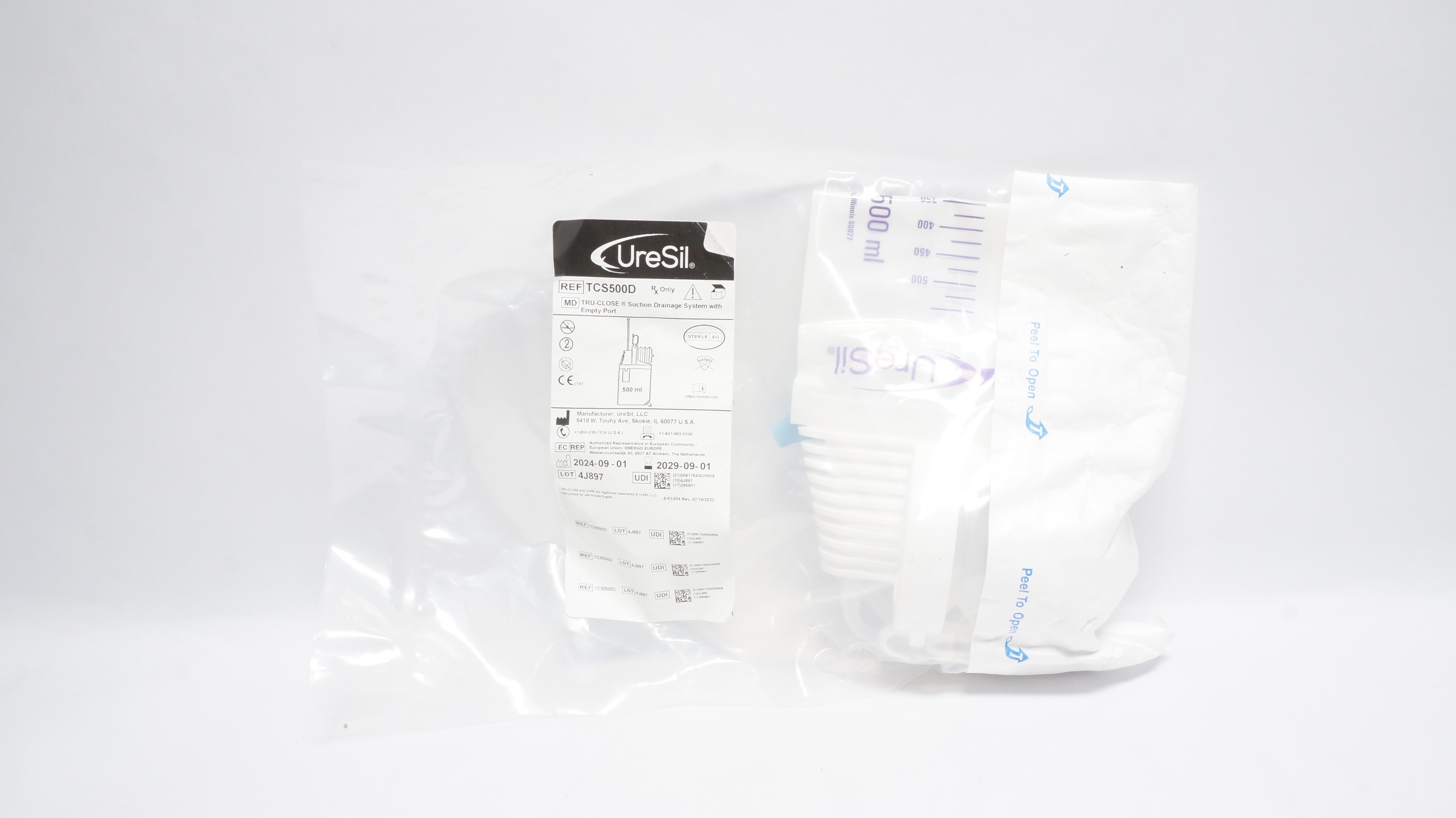 Uresil TCS500D Tru-Close Suction Drainage System w/Empty Port 500ml