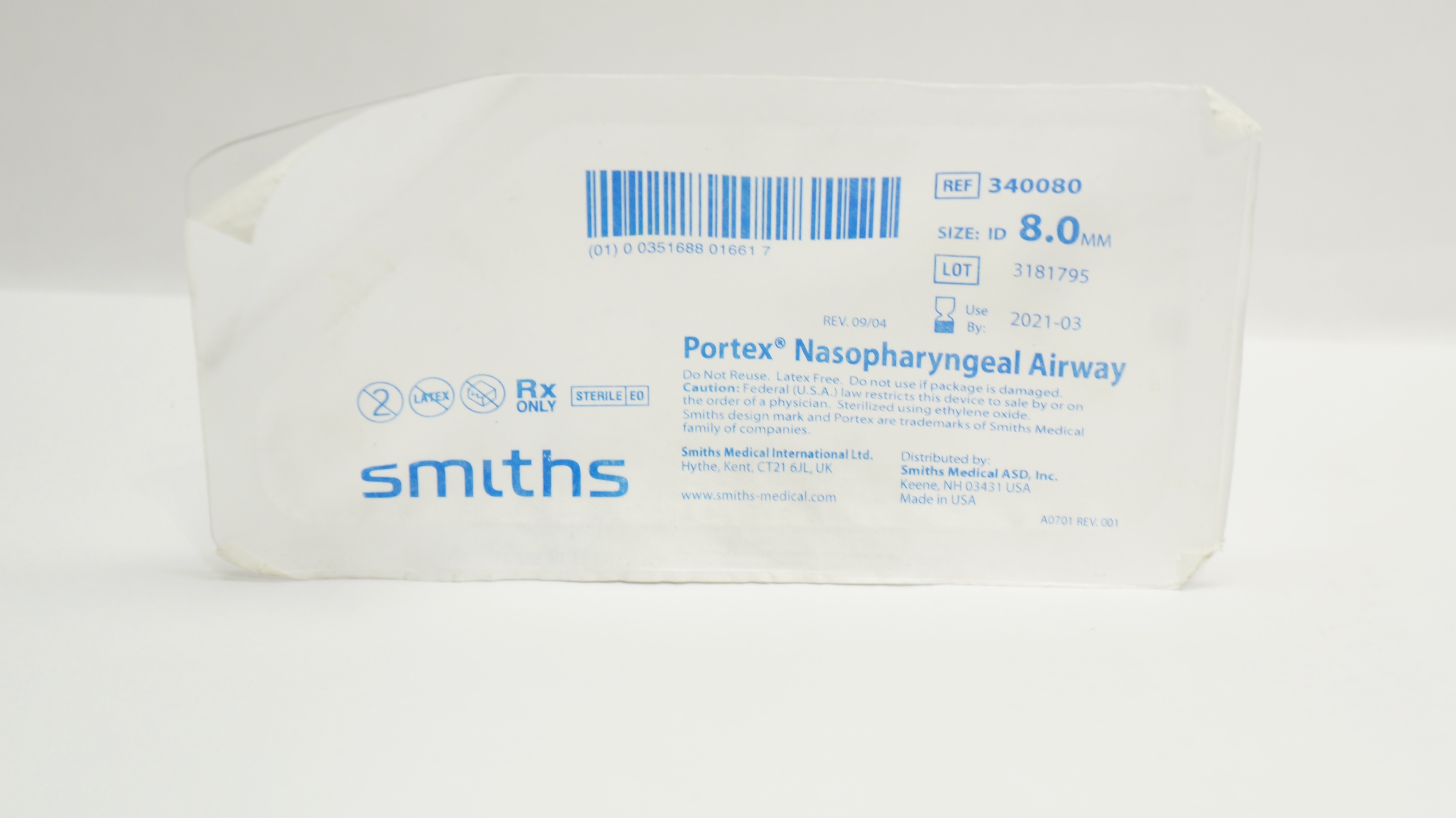 Smiths Medical 340080 Portex Nasopharyngeal Airway ID 8.0mm (x)