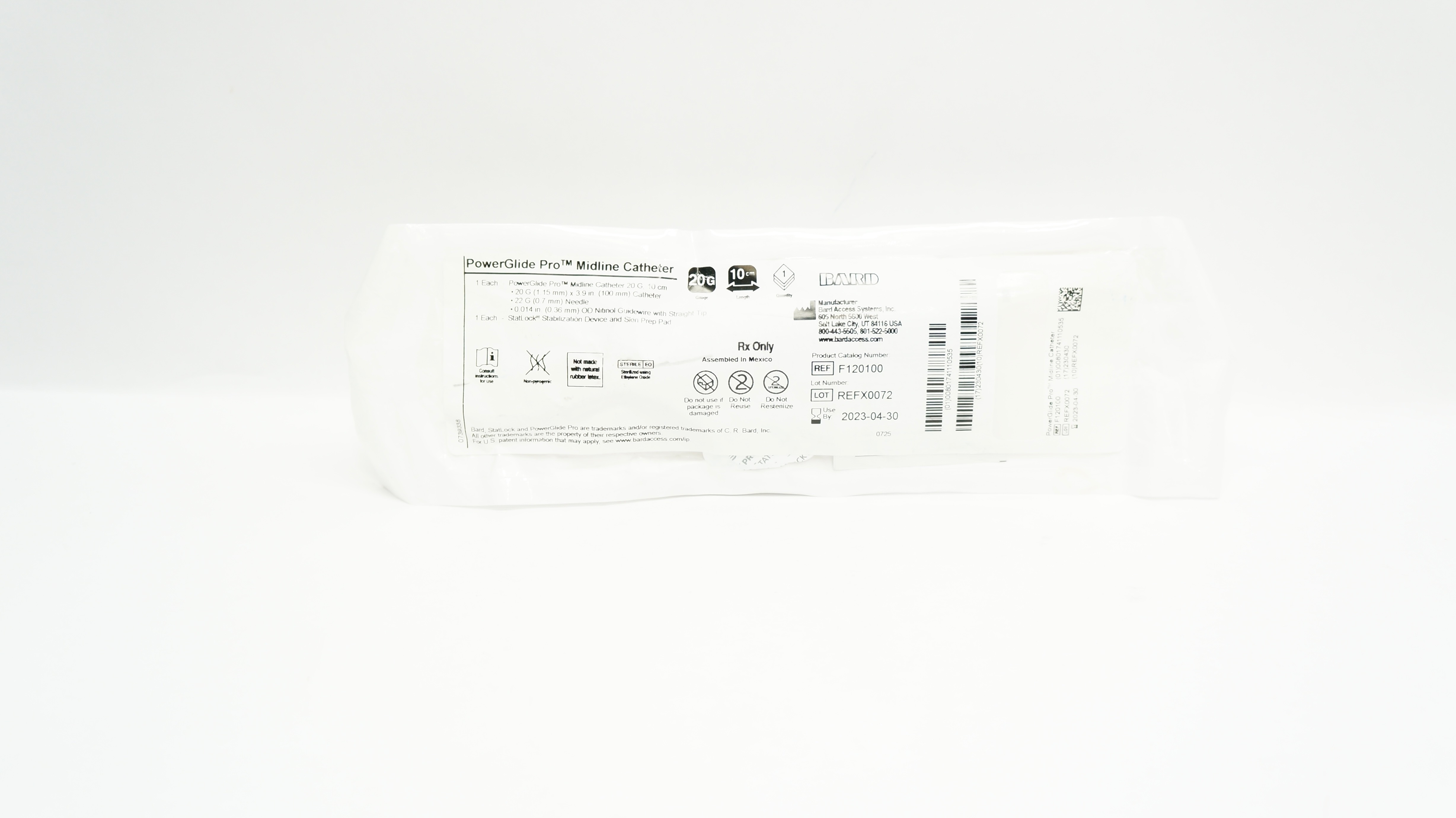 Bard F120100 PowerGlide Pro Midline Cath. 20G x 10cm (x)