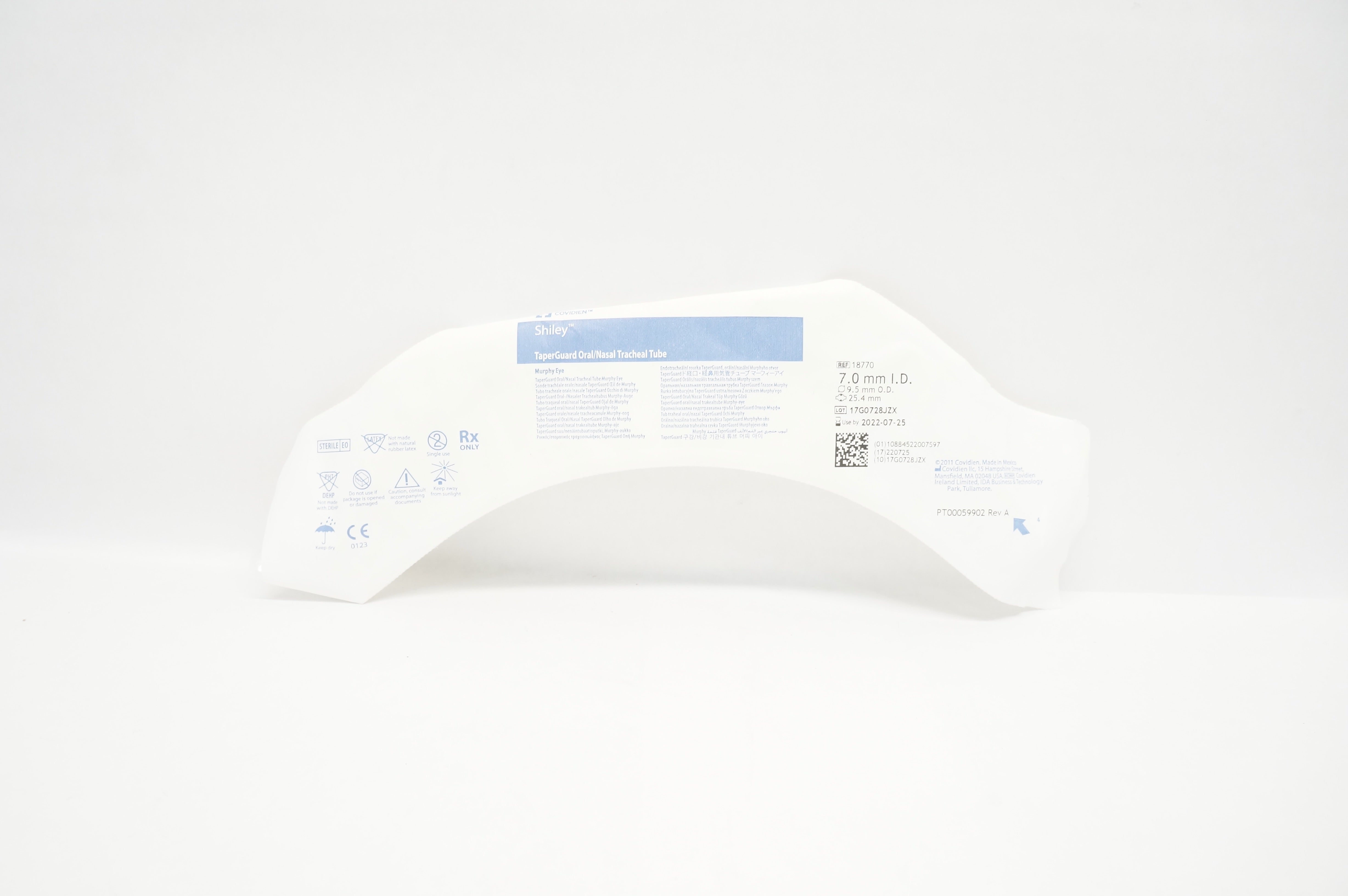 Covidien 18770  Shiley TaperGuard Oral/Nasal Tracheal Tube 7.0mm ID, 9.5mm OD (x)