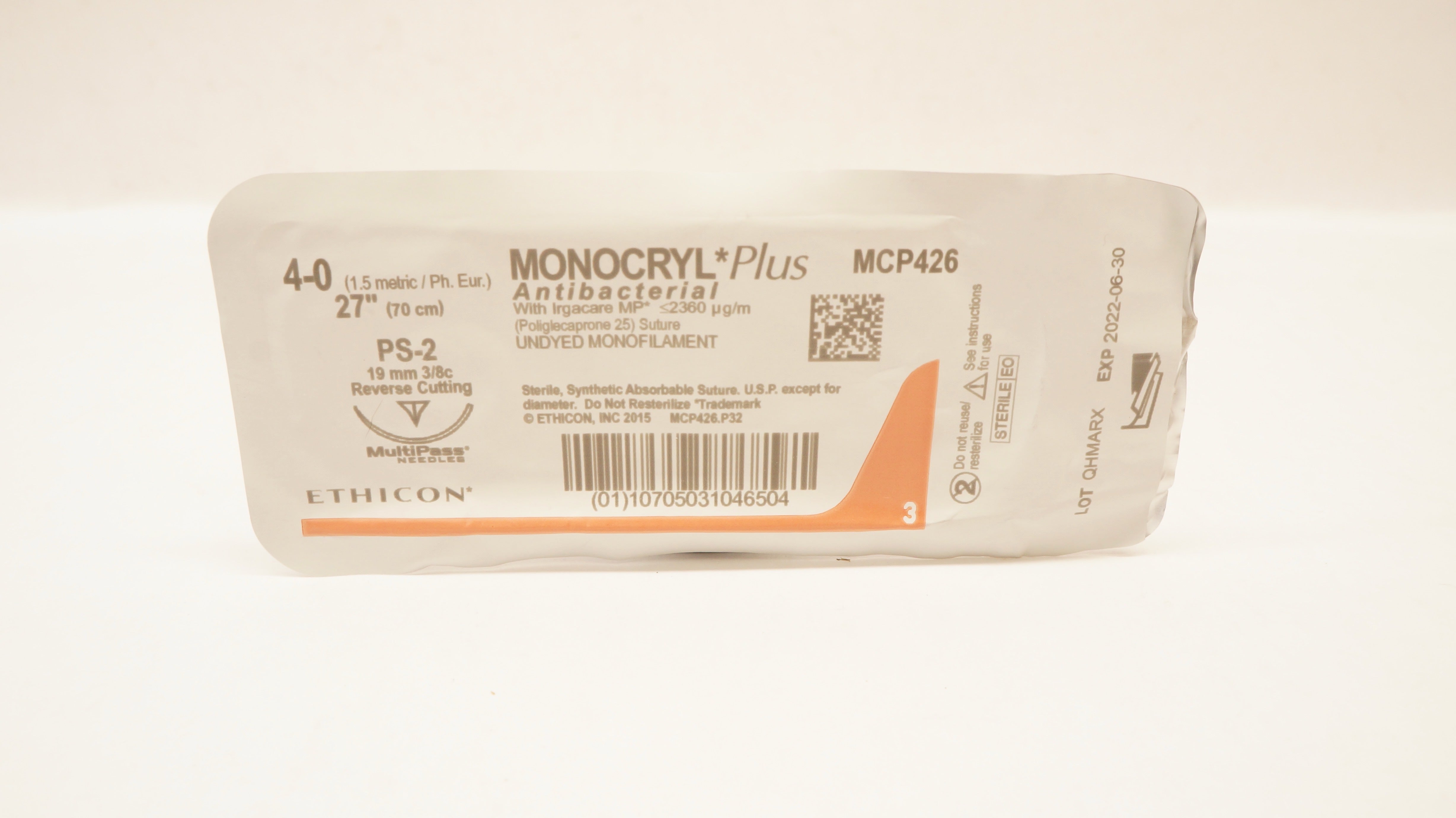 Ethicon MCP426 4-0 MONOCRYL Plus, PS-2,  19mm 3/8c Reverse Cutting,  27inch (x)