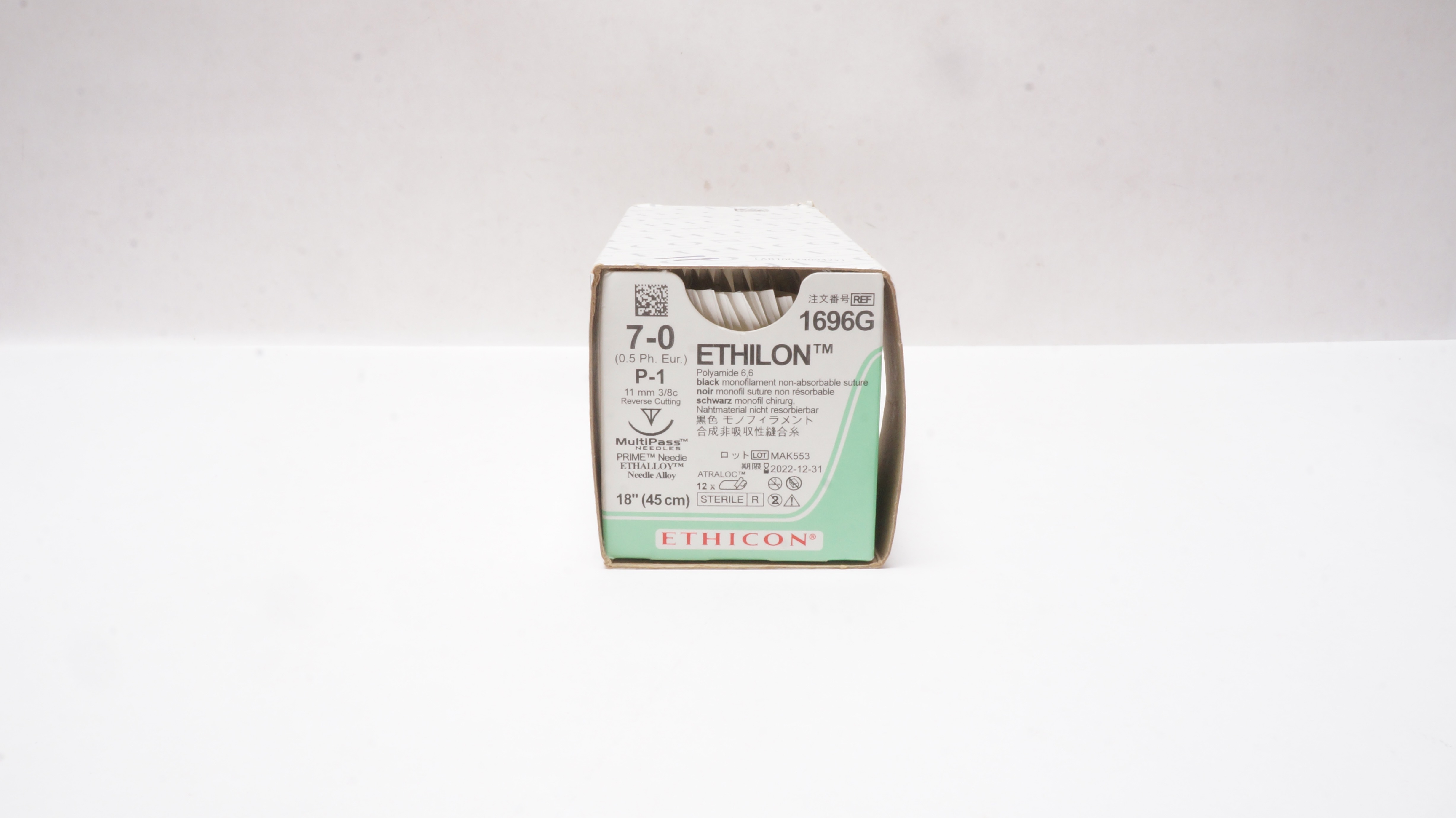 Ethicon 1696G 7-0 ETHILON Nylon Stre P-1 11mm 3/8c,18in. (x) - Box of 11