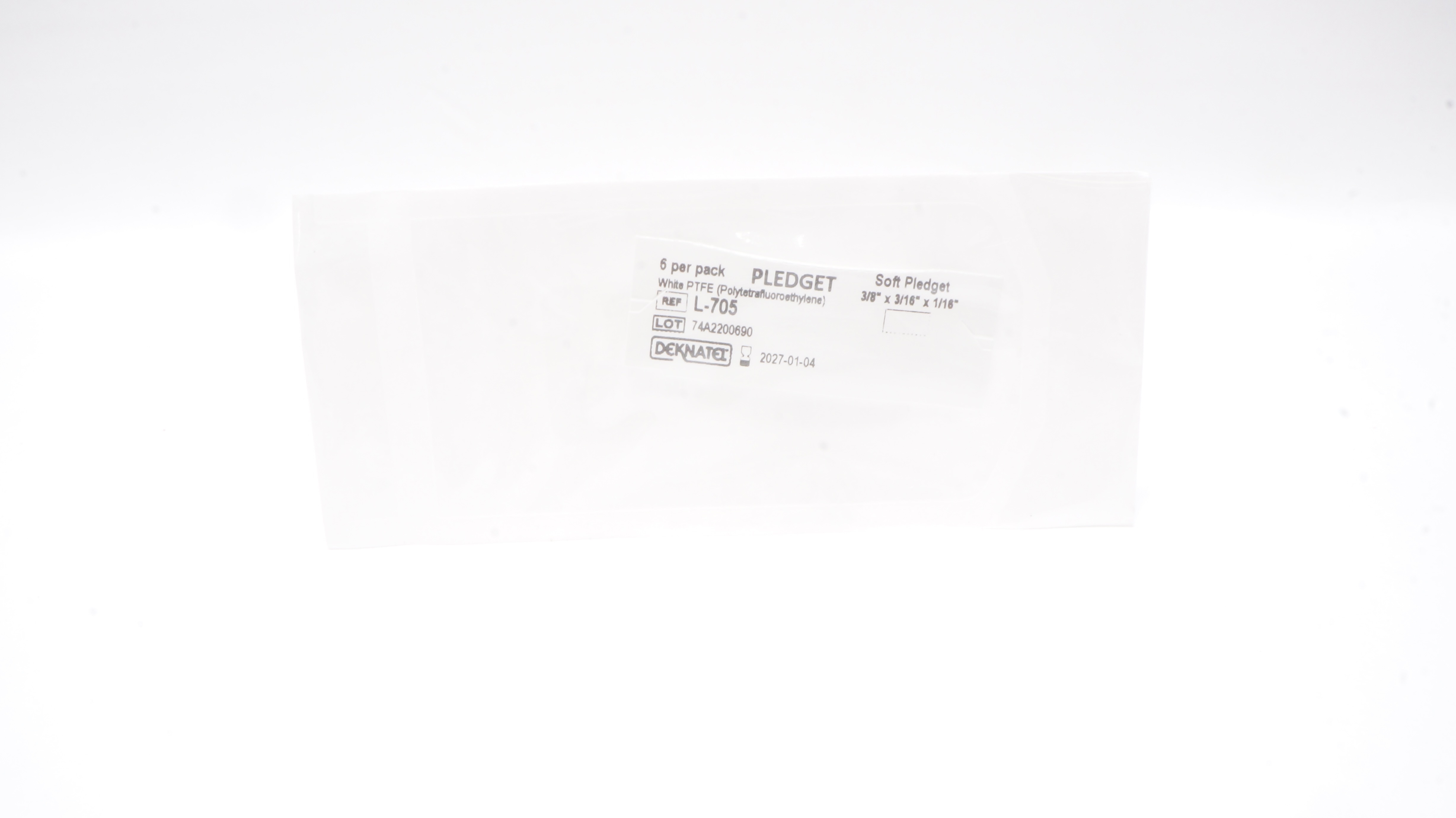 Teleflex L-705 Soft Pledget White PTFE 3/8inch x 3/16inch x 1/16inch - Pack of 6