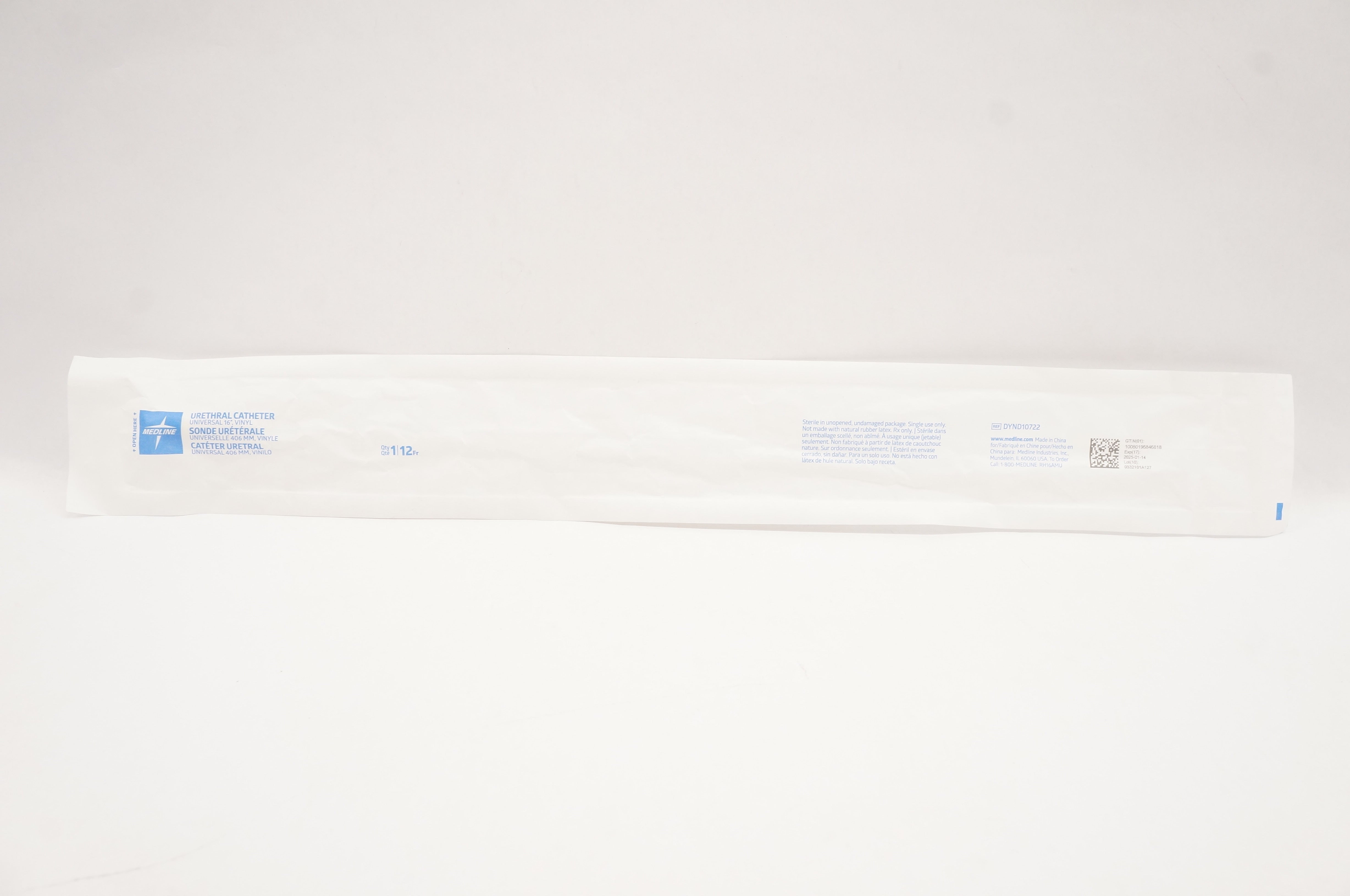 Medline DYND10722 Urethral Cath Universal  12Fr x 16inch