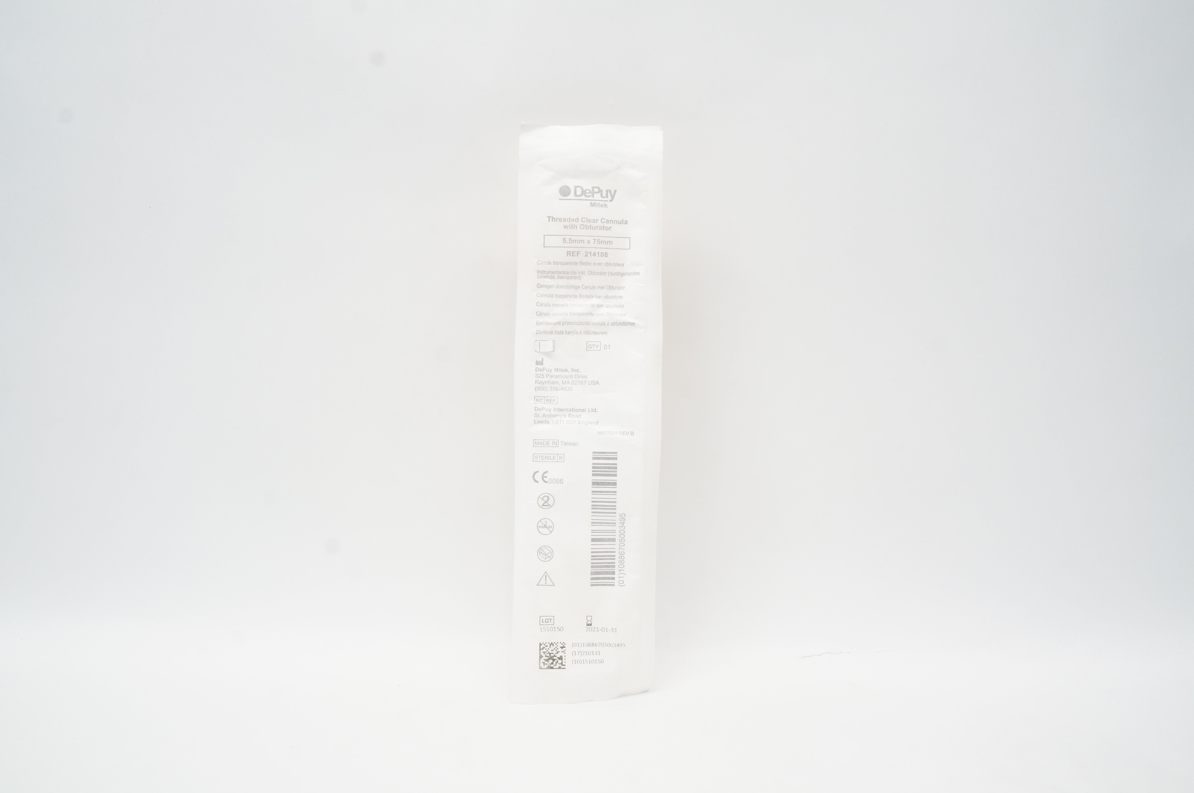 DePuy 214108 Mitek Threaded Clear Cannula with Obturator 5.5 x 7.5 mm (x)