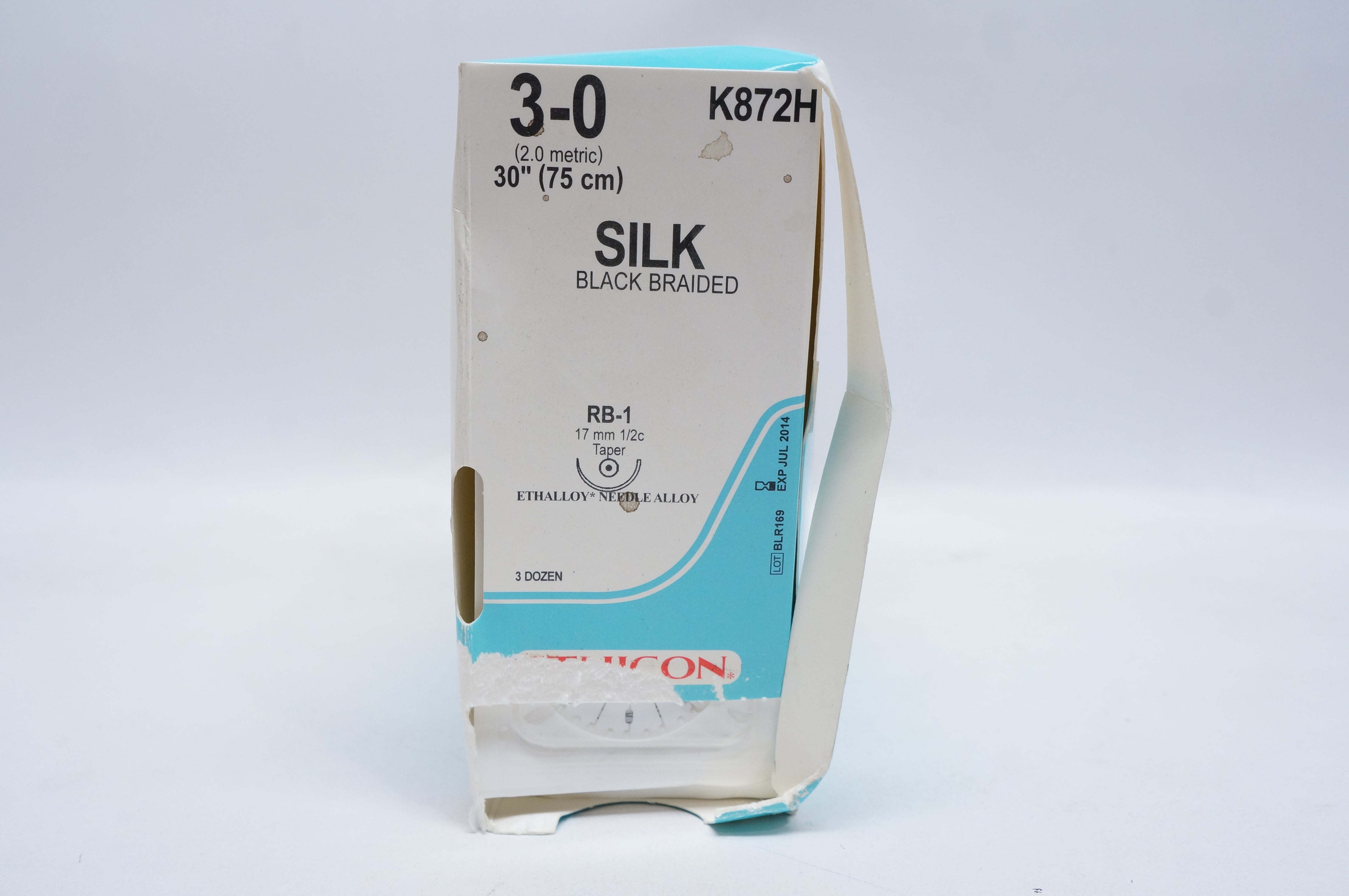 Ethicon K872H 3-0 SILK, RB-1, 17mm 1/2c Taper, 30inch (x) - Box of 35