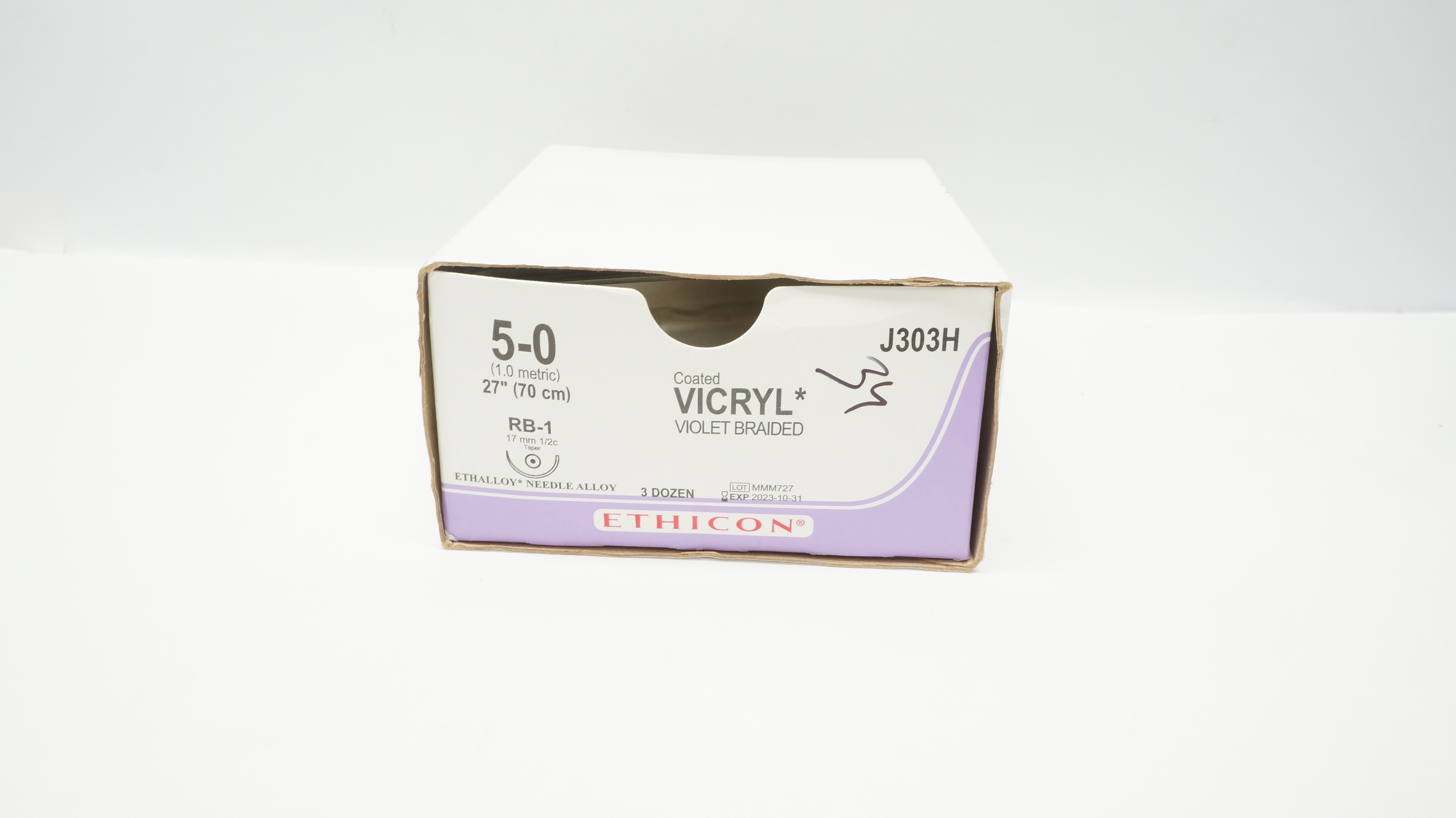 Ethicon J303H 5-0 VICRYL, RB-1, 17mm 1/2c Taper, 27inch (x) ~ Box of 35