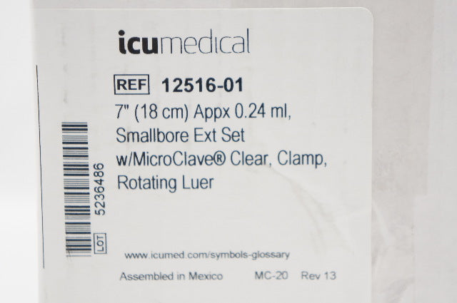 ICU Medical 12516-01 Smallbore Extension Set 7inch x 0.24ml - Box
