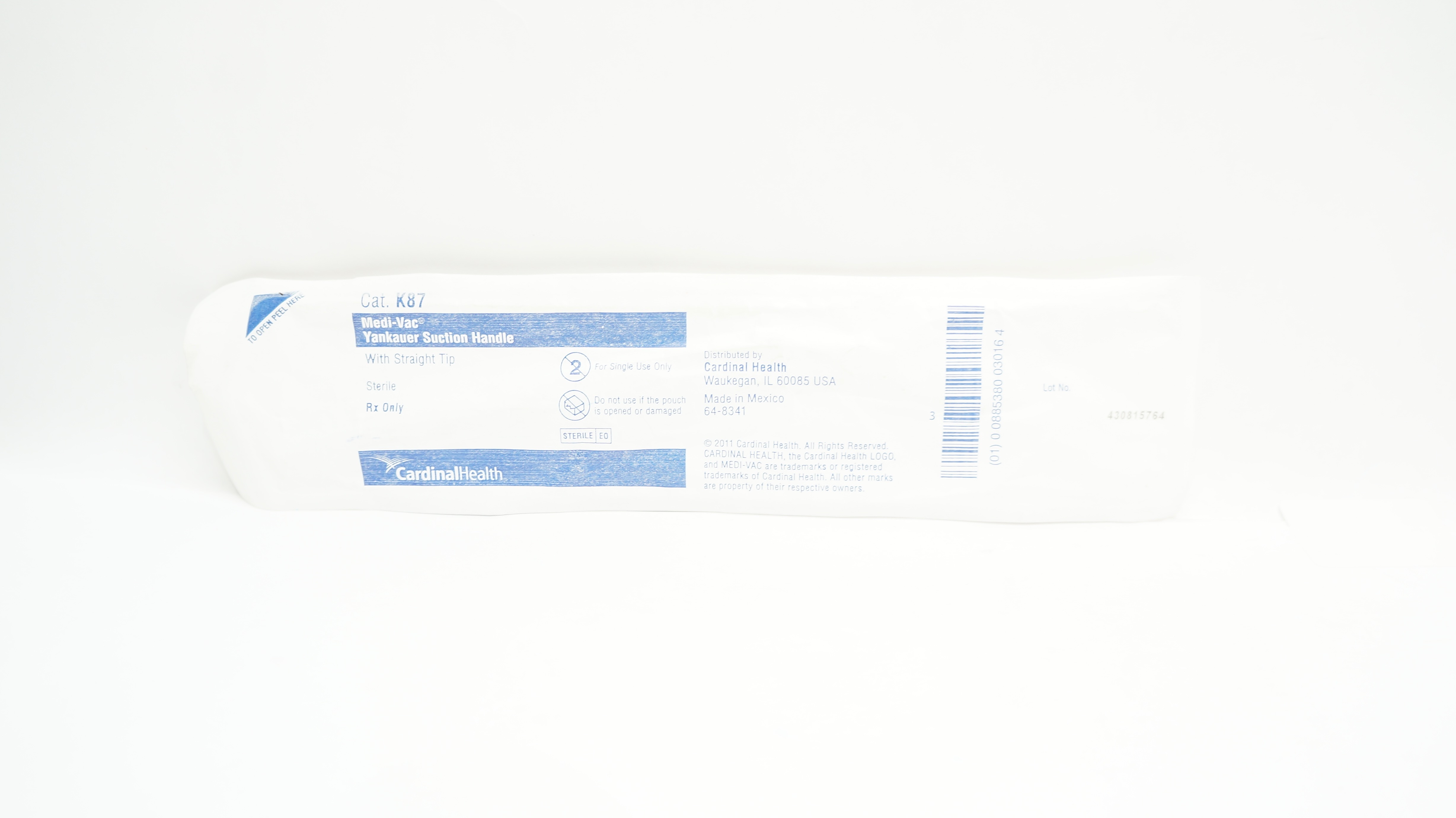 Cardinal Health K87 Medi-Vac Yankauer Suction Handle with Straight Tip