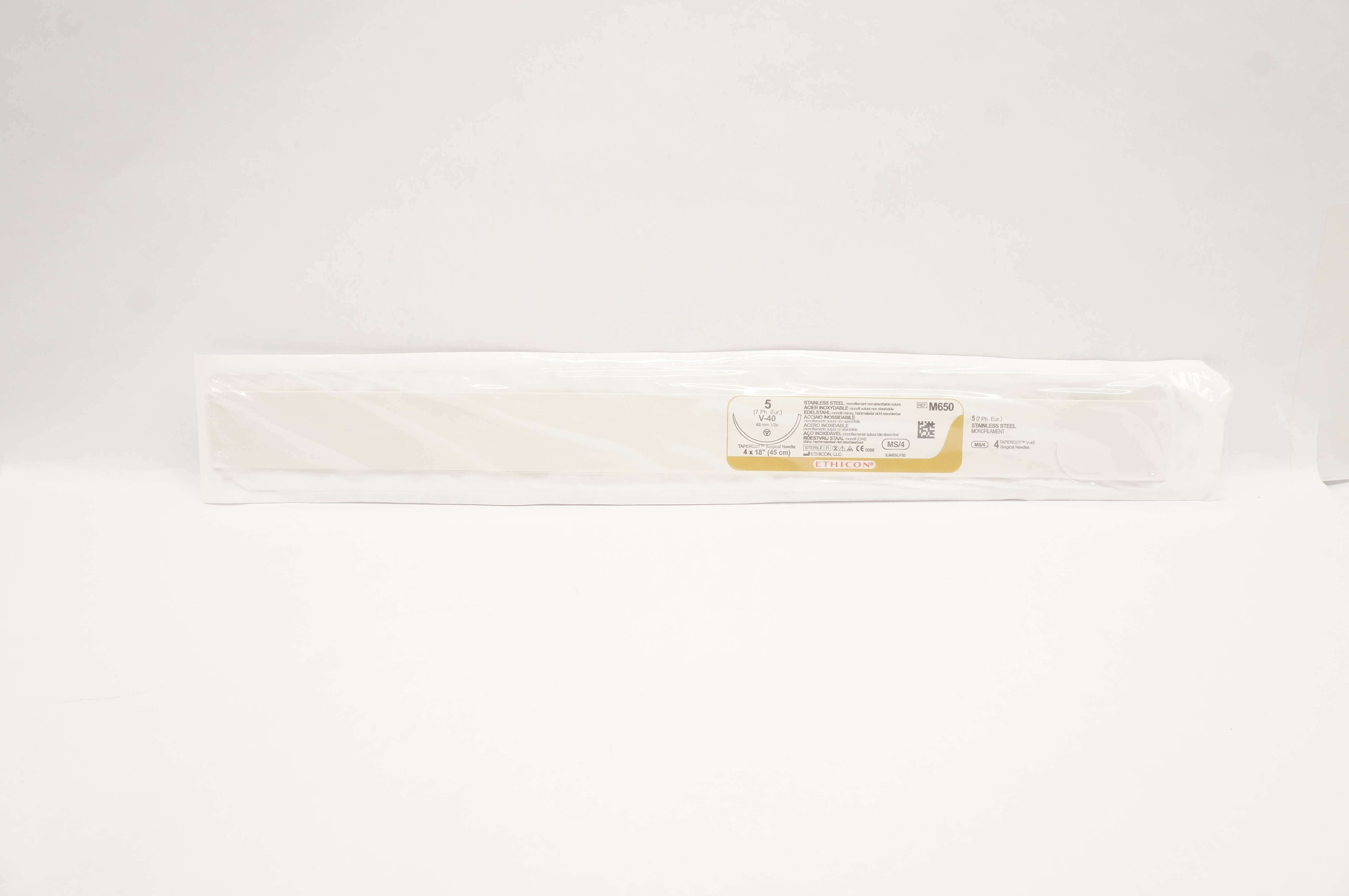 Ethicon M650 5 Surgical Steel B&S20 Monofilament V-40 48mm 1/2c Tapercut 18in