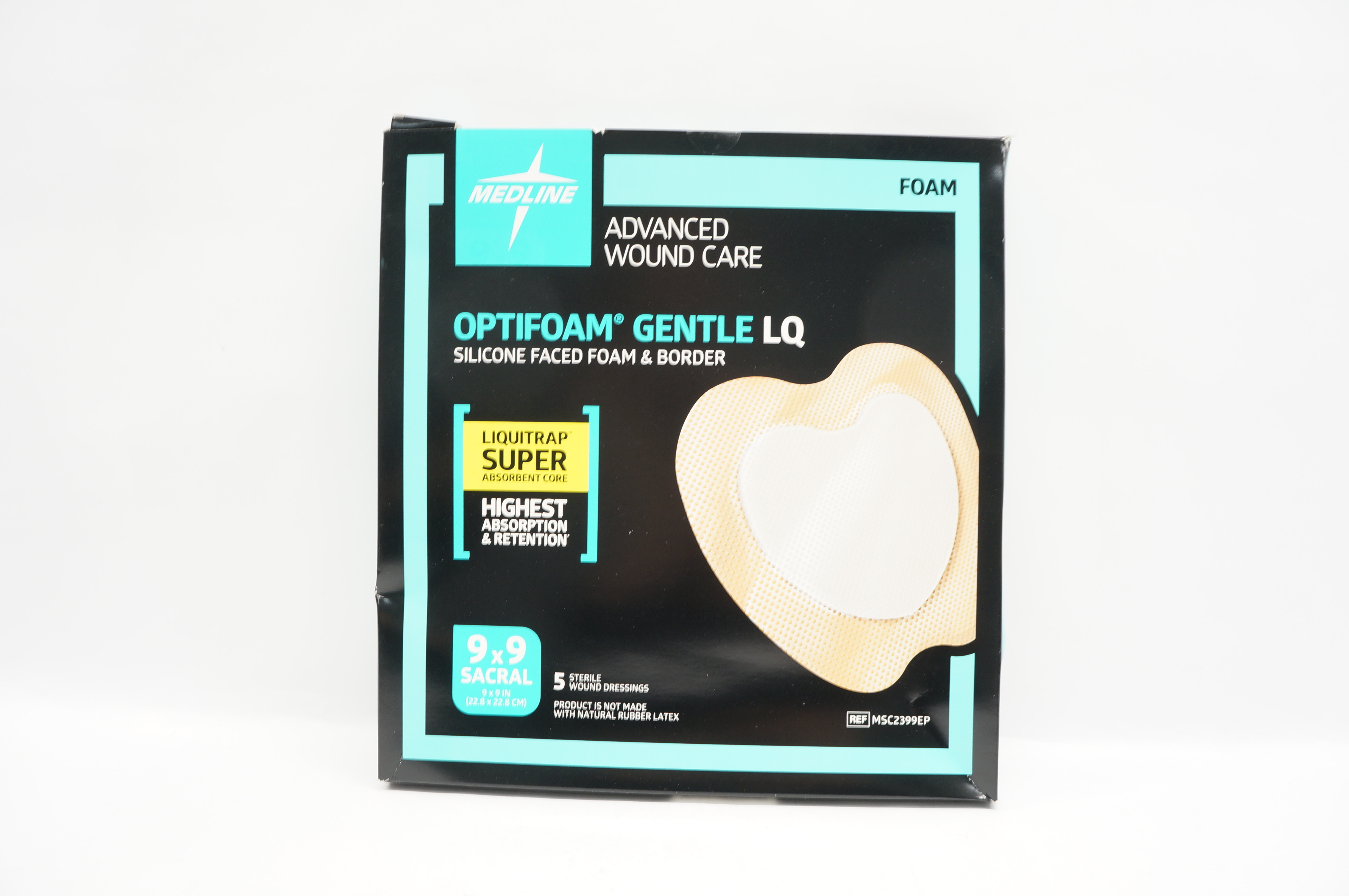 Medline MSC2399EP Optifoam Gentle LQ Silicone Faced  9 x 9 inch - Box of 5