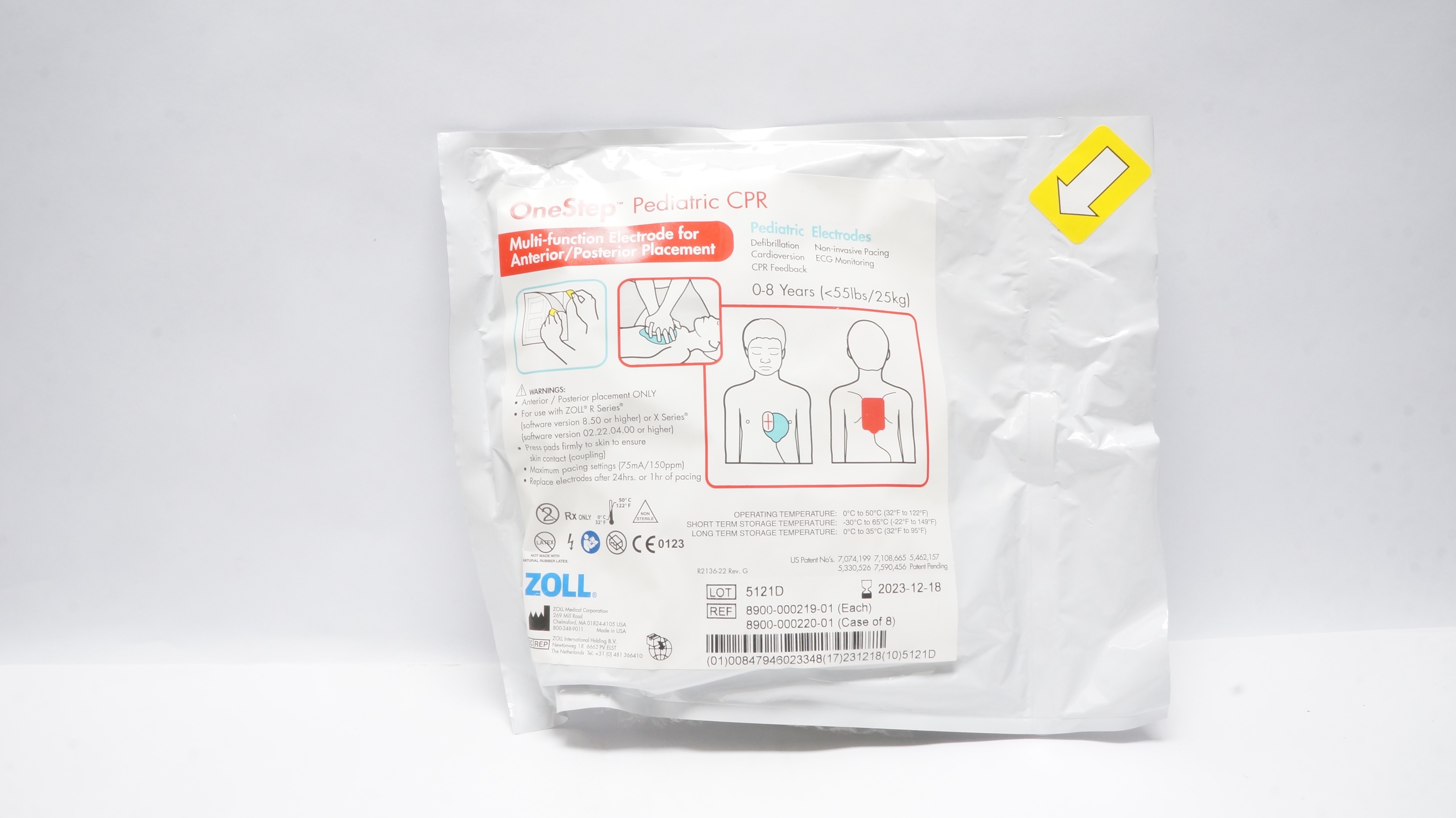 Zoll 8900-000219-01 OneStep Pediatric Multi-Function Electrode 0-8 Years < 55lbs(x)