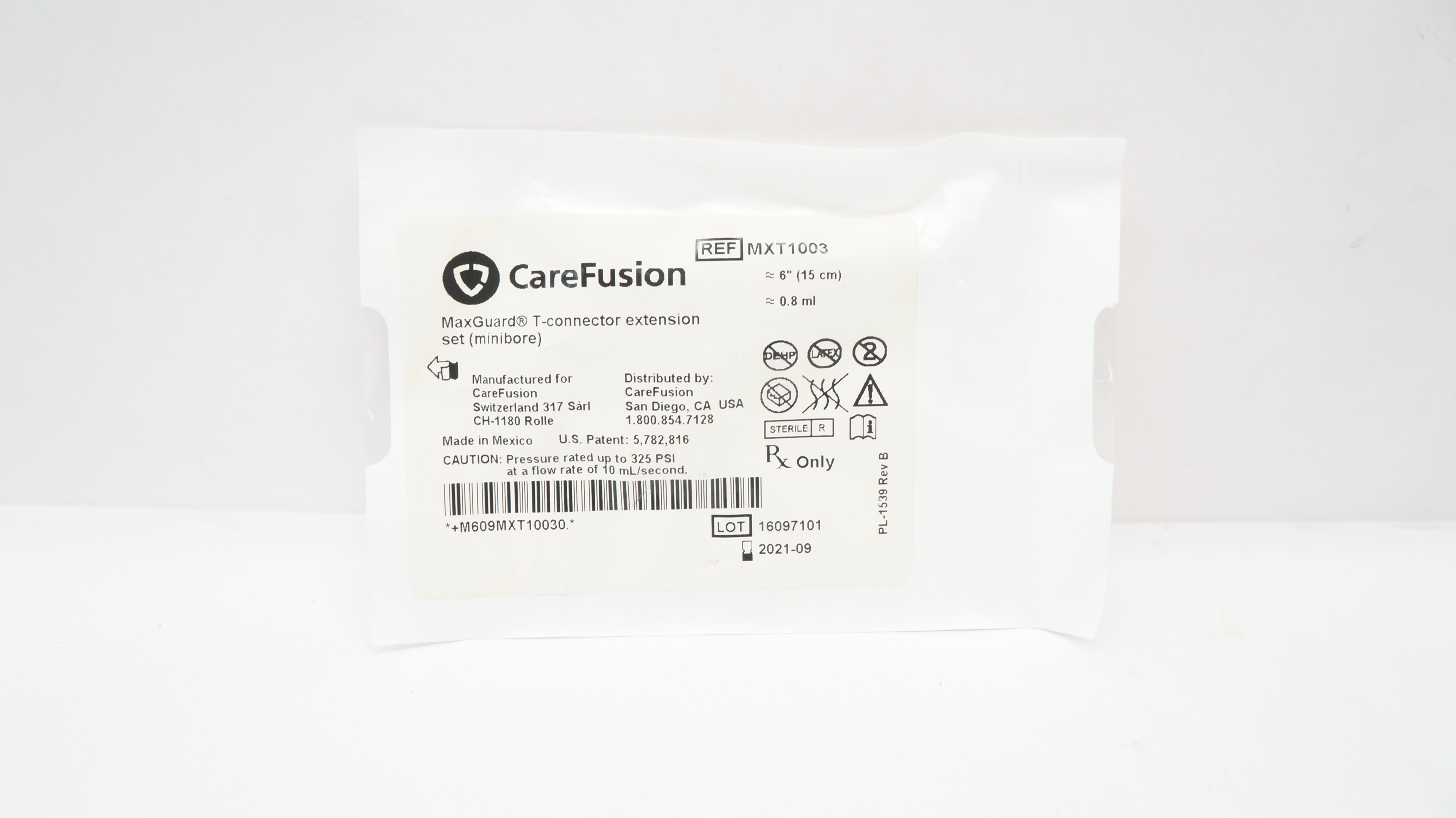 CareFusion MXT1003 MaxGuard Pressure Rated T-Connector Extension Set 0.8ml (x)