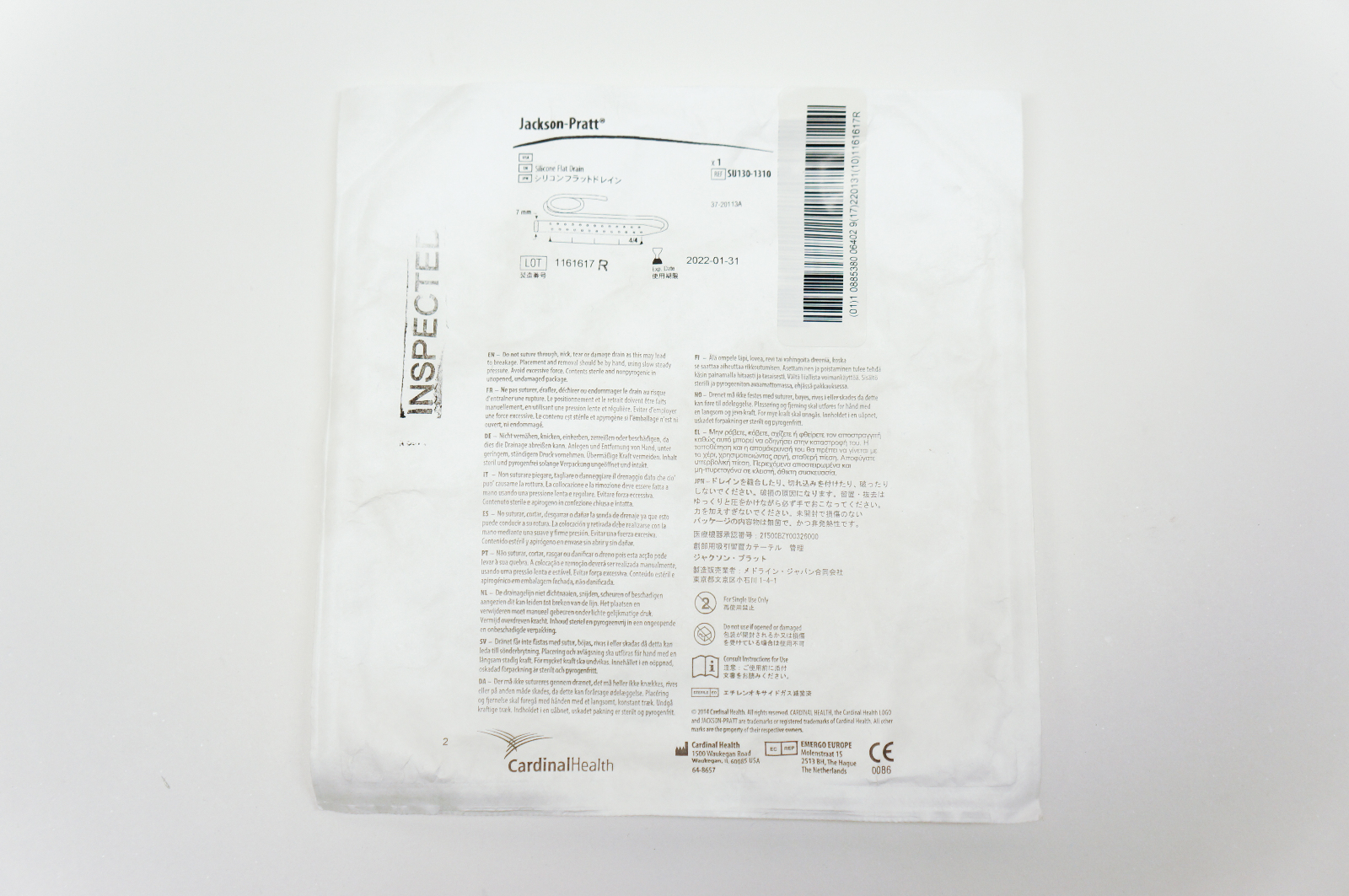 Cardinal Health SU130-1310 Jackson-Pratt Silicone Flat Drain 7mm